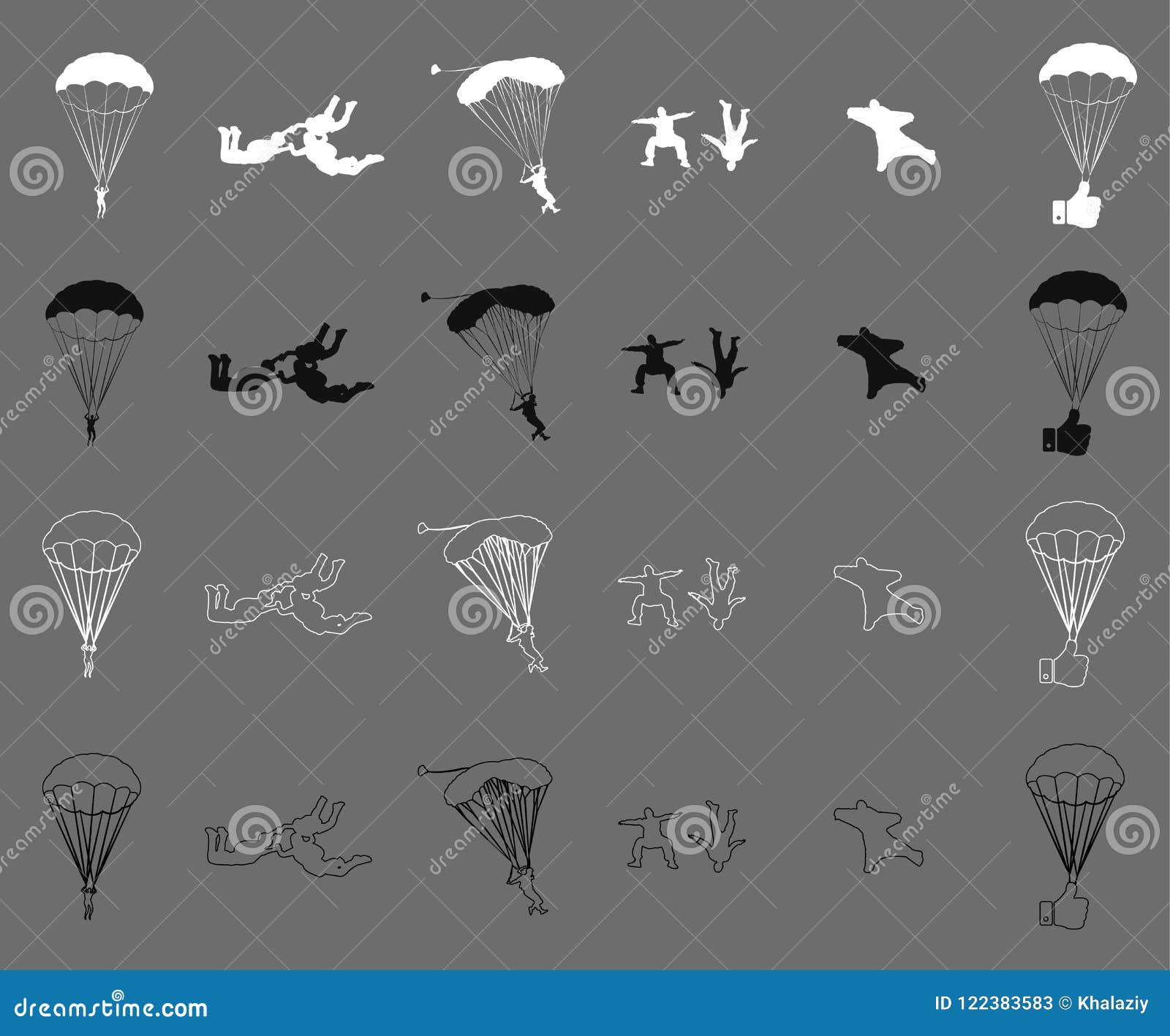 skydiving and parachute sport  flat icons