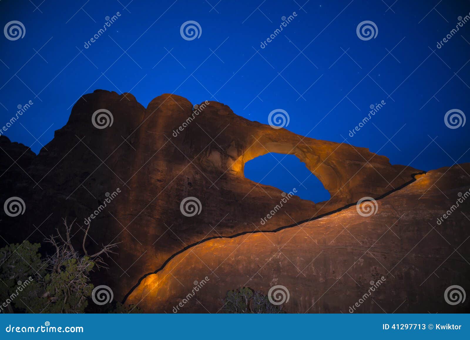 Skyline Arch at Night Moab Utah Stock Image Image of park, evening