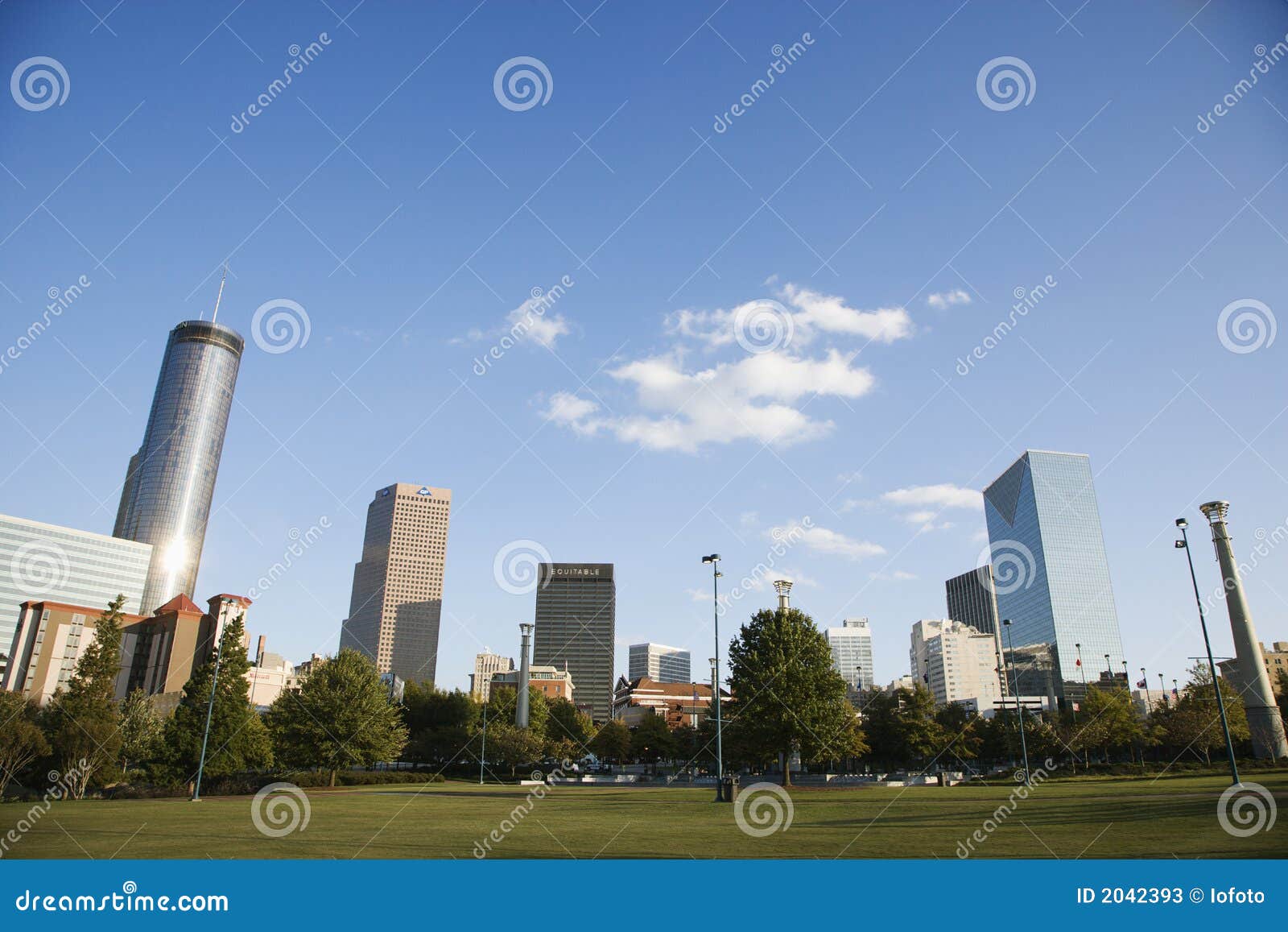 Skyline Behind Centennial Olympic Park in Downtown Atlanta, Geor Stock