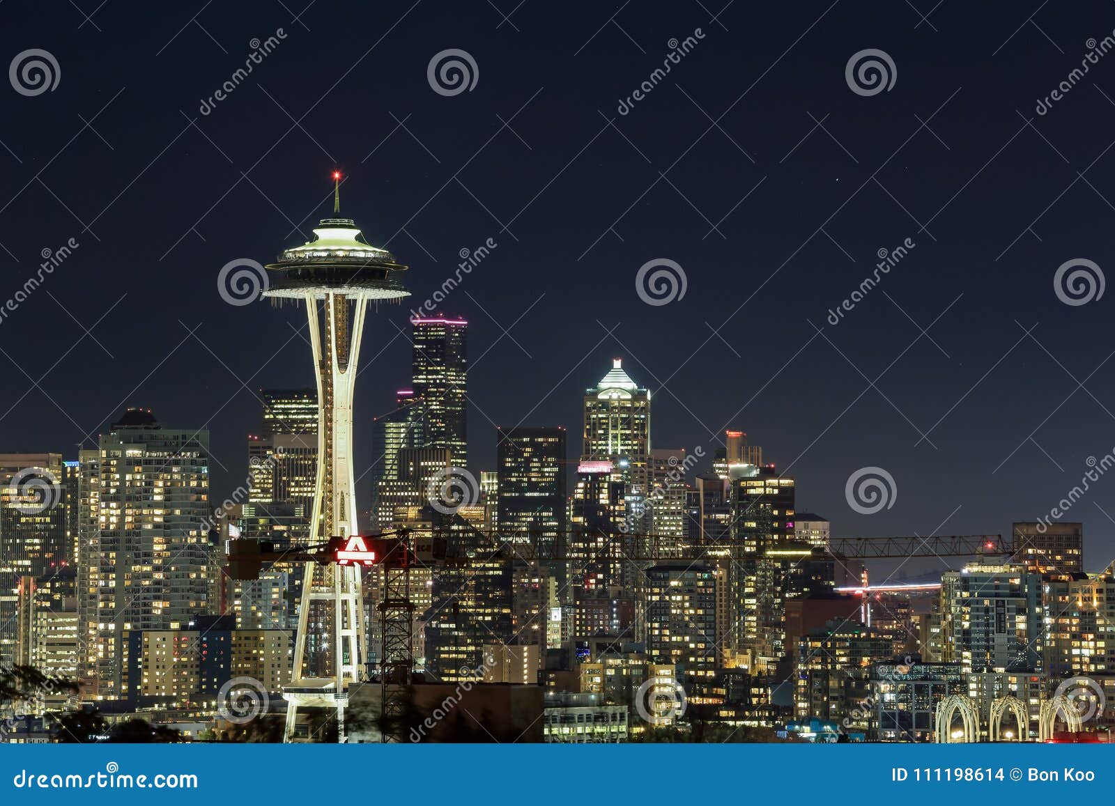 Skyline of Downtown Seattle from Kerry Park after Sunset. Editorial