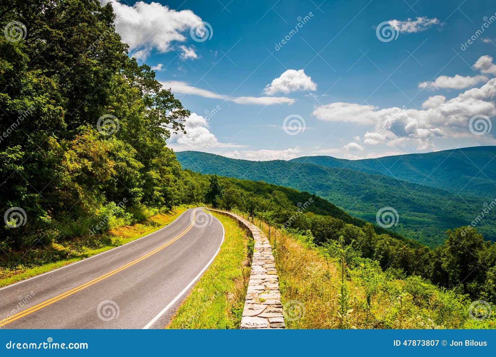 skyline drive and view of the blue ridge mountains, in shenandoah national park, virginia.