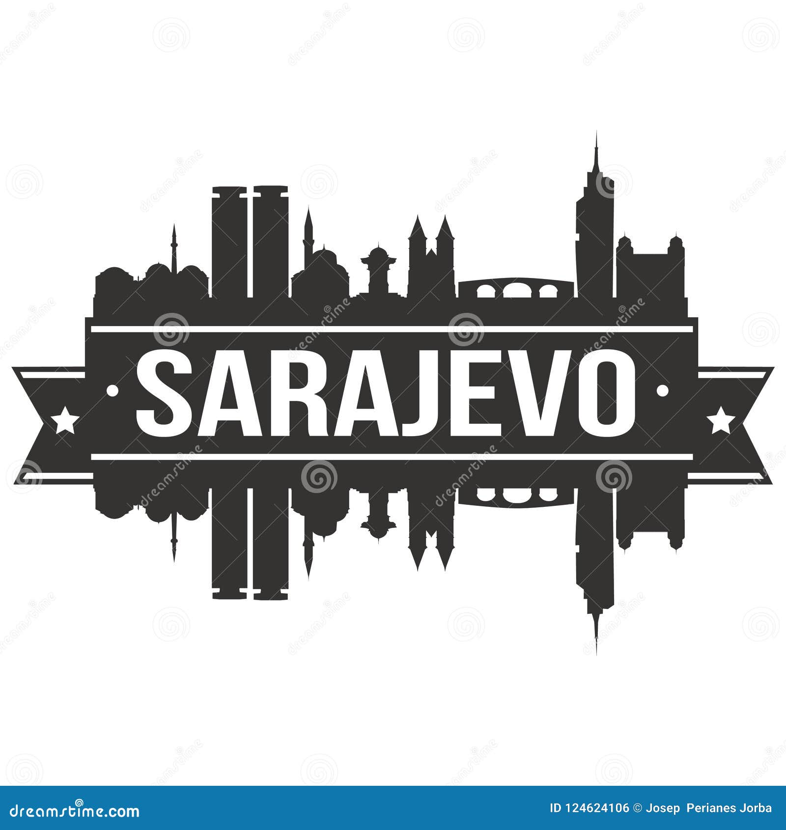 sarajevo bosnia herzegovina round icon  art flat shadow  skyline city silhouette template logo