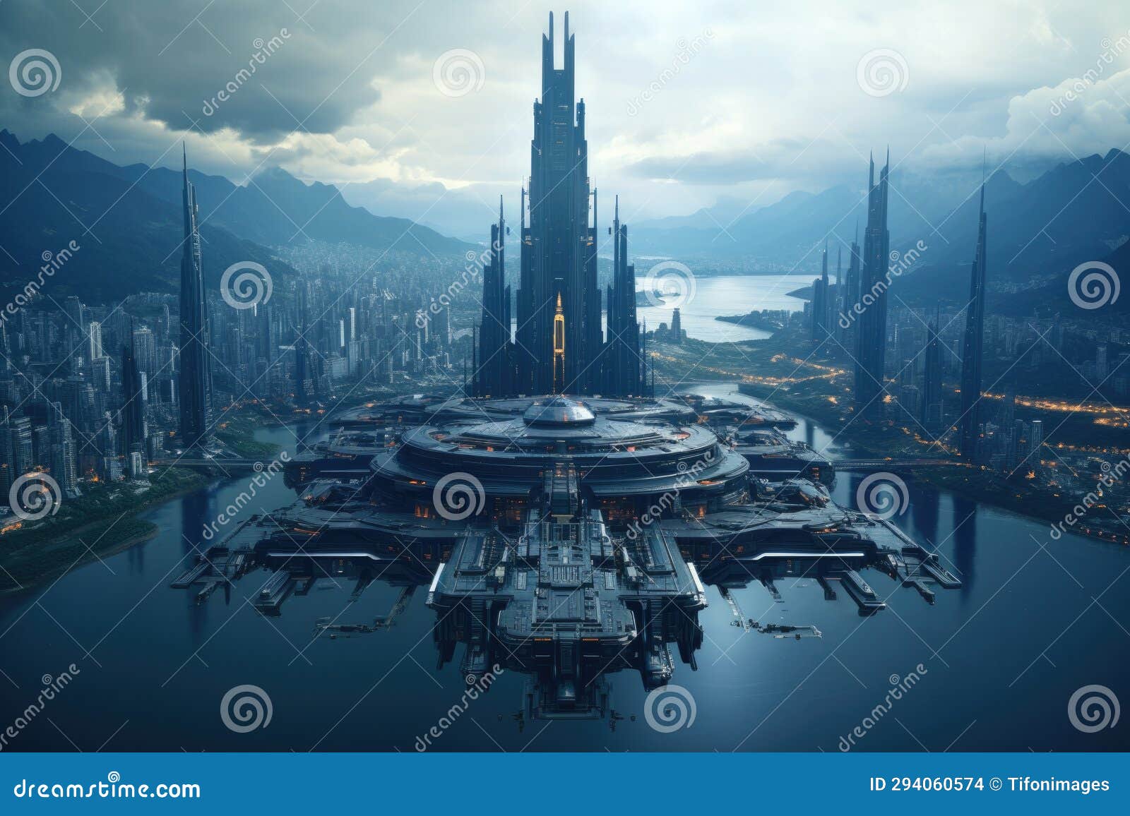 skyline of a futuristic populated city