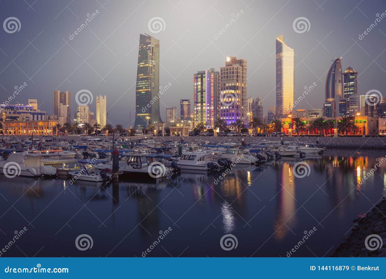 Skyline of Kuwait City at Evening Stock Image Image of dusk, capital