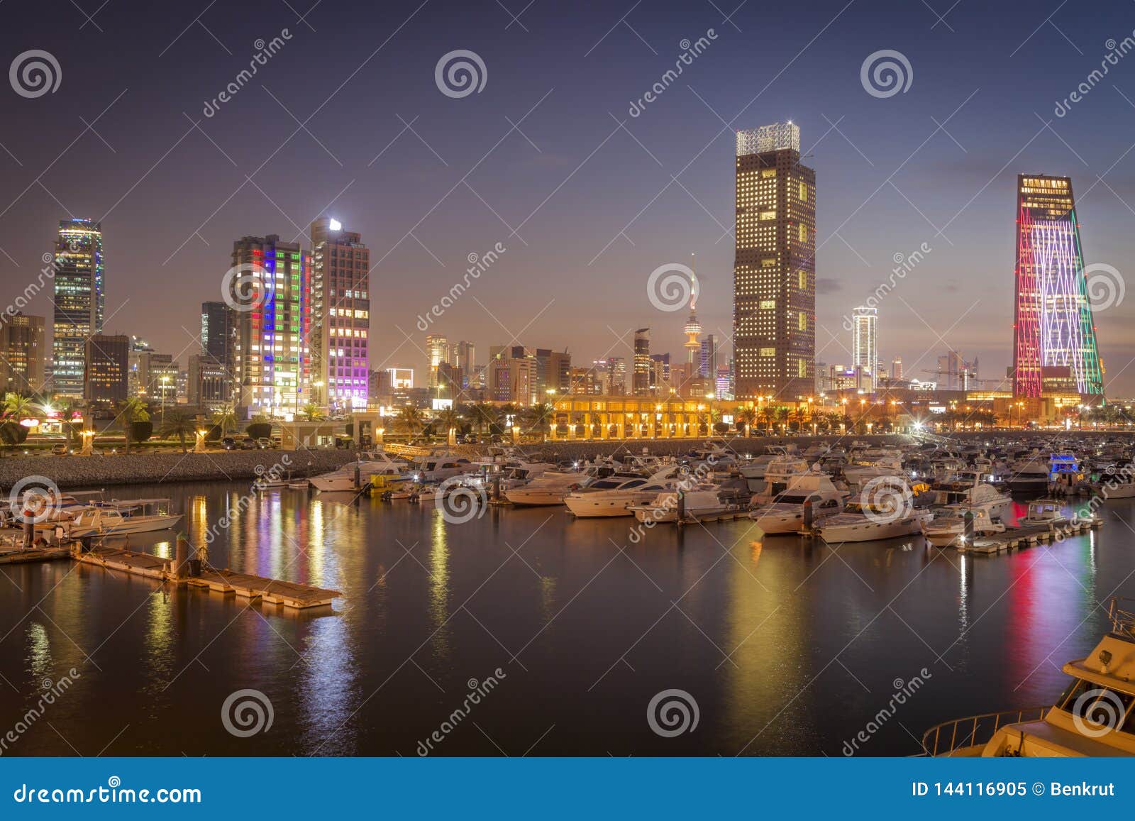 Skyline of Kuwait City at Evening Stock Image Image of persian, port