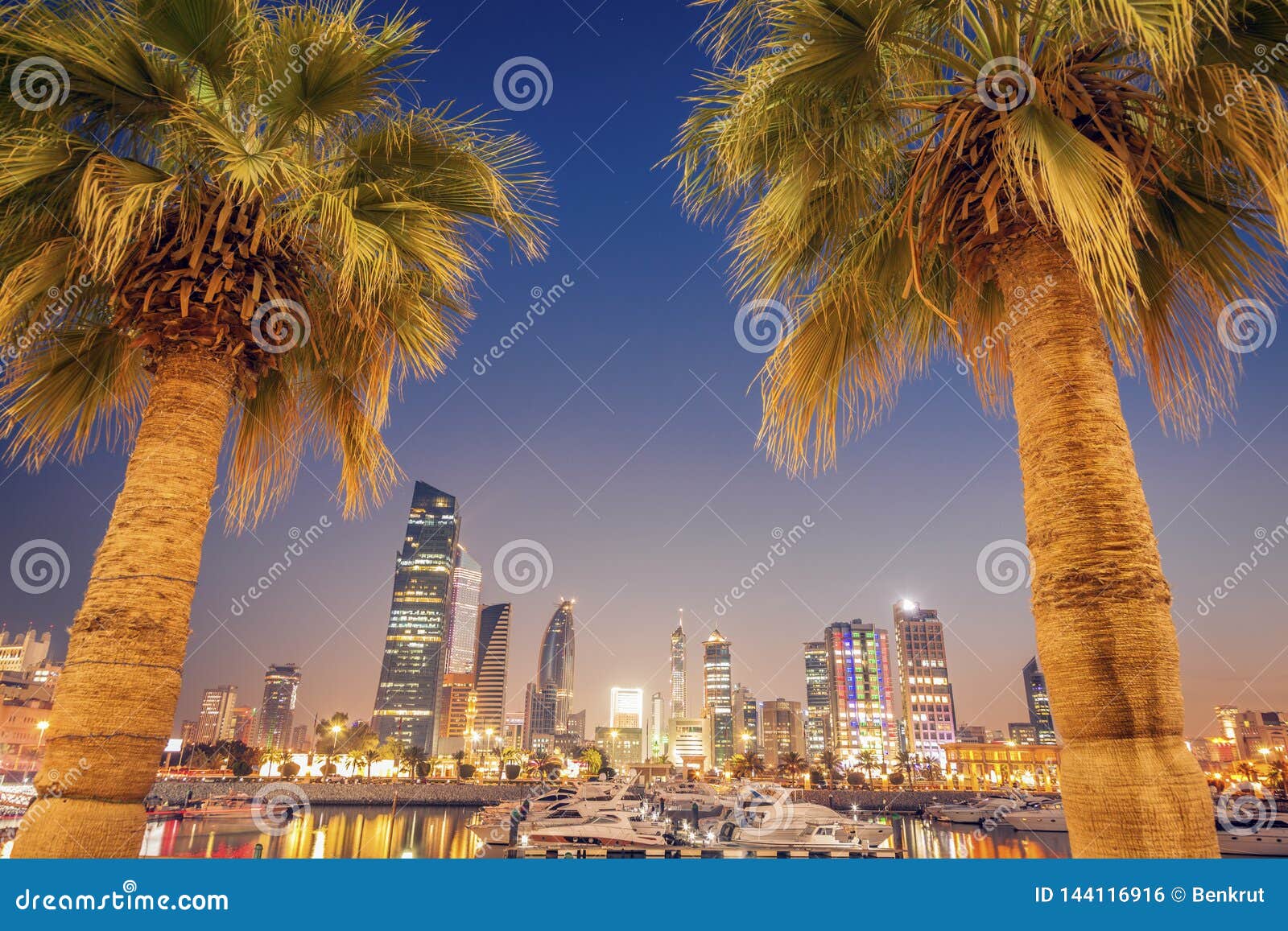 Skyline of Kuwait City at Evening Stock Photo Image of asia