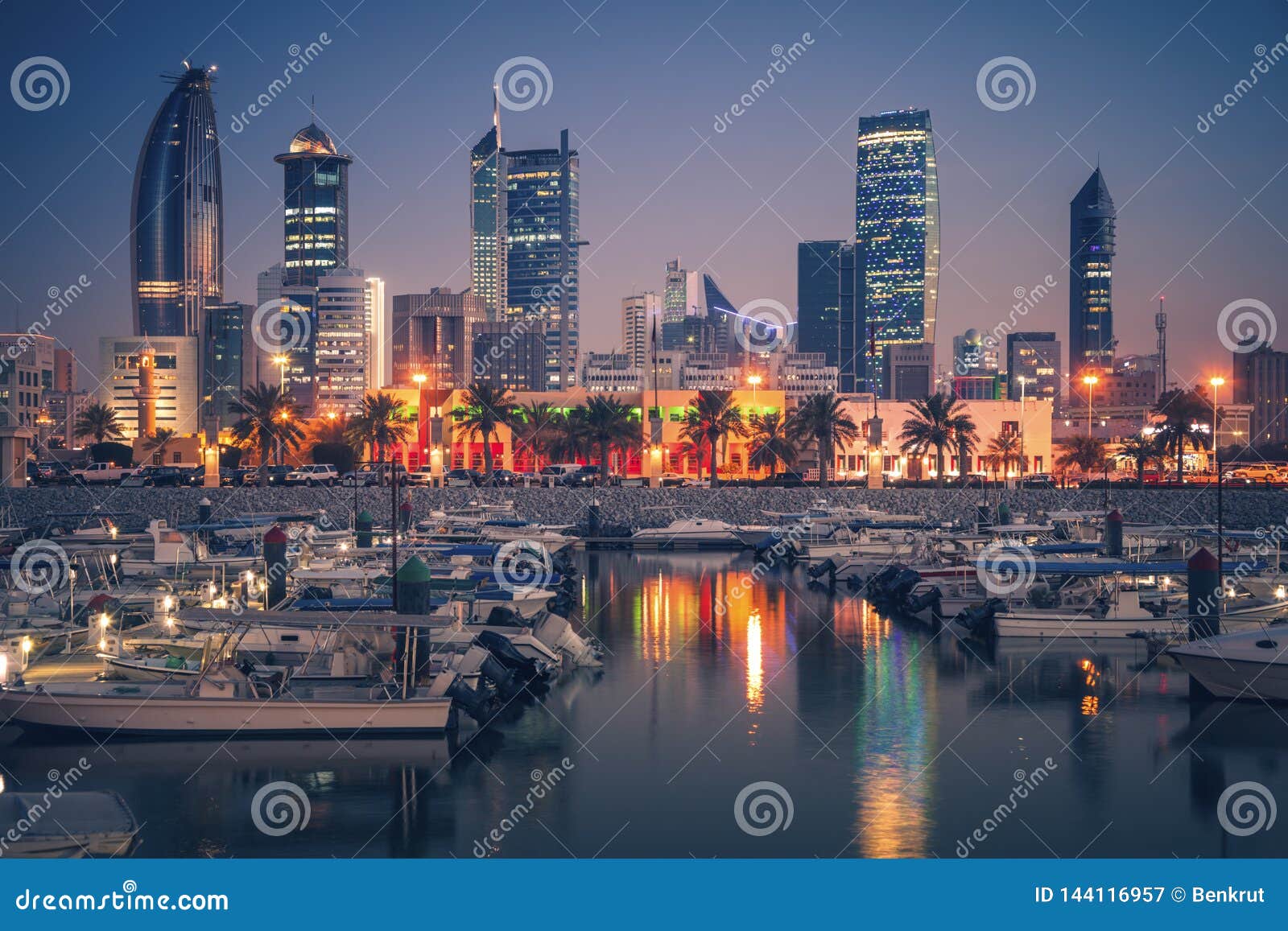 Skyline of Kuwait City at Evening Stock Image Image of capital, east