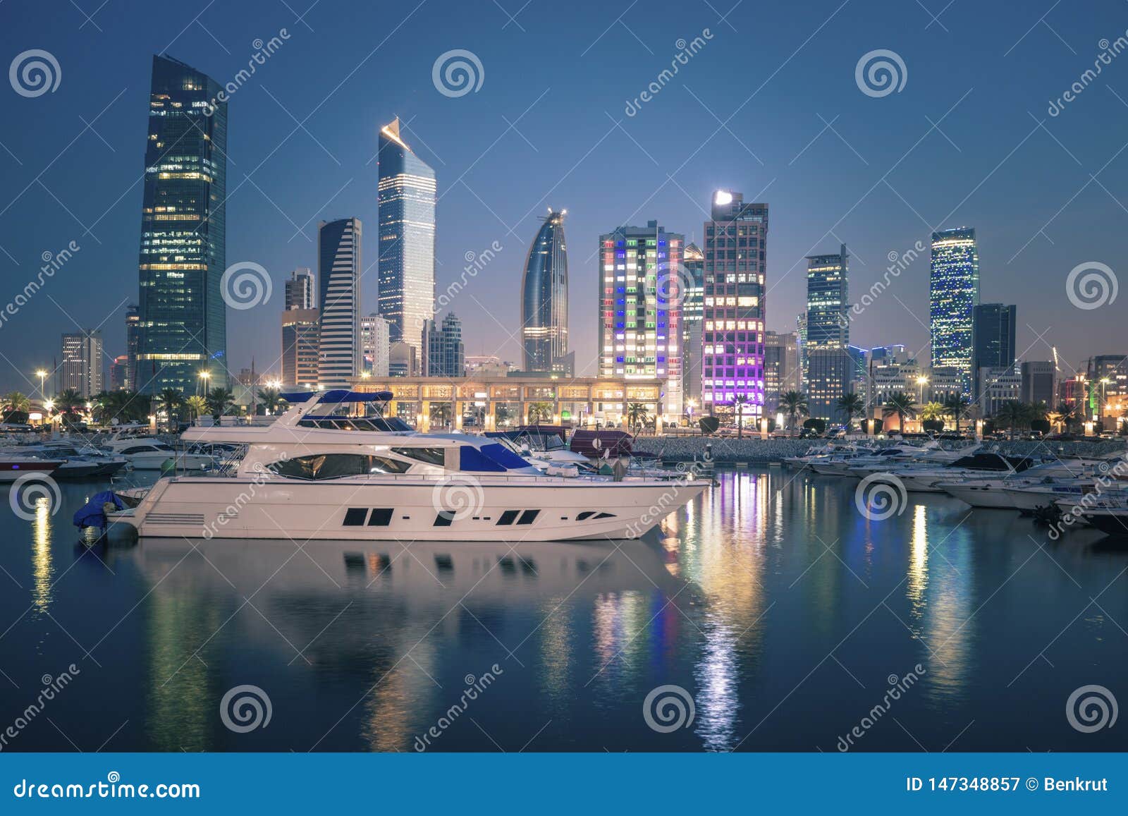 Skyline of Kuwait City at Evening Stock Image Image of peninsula