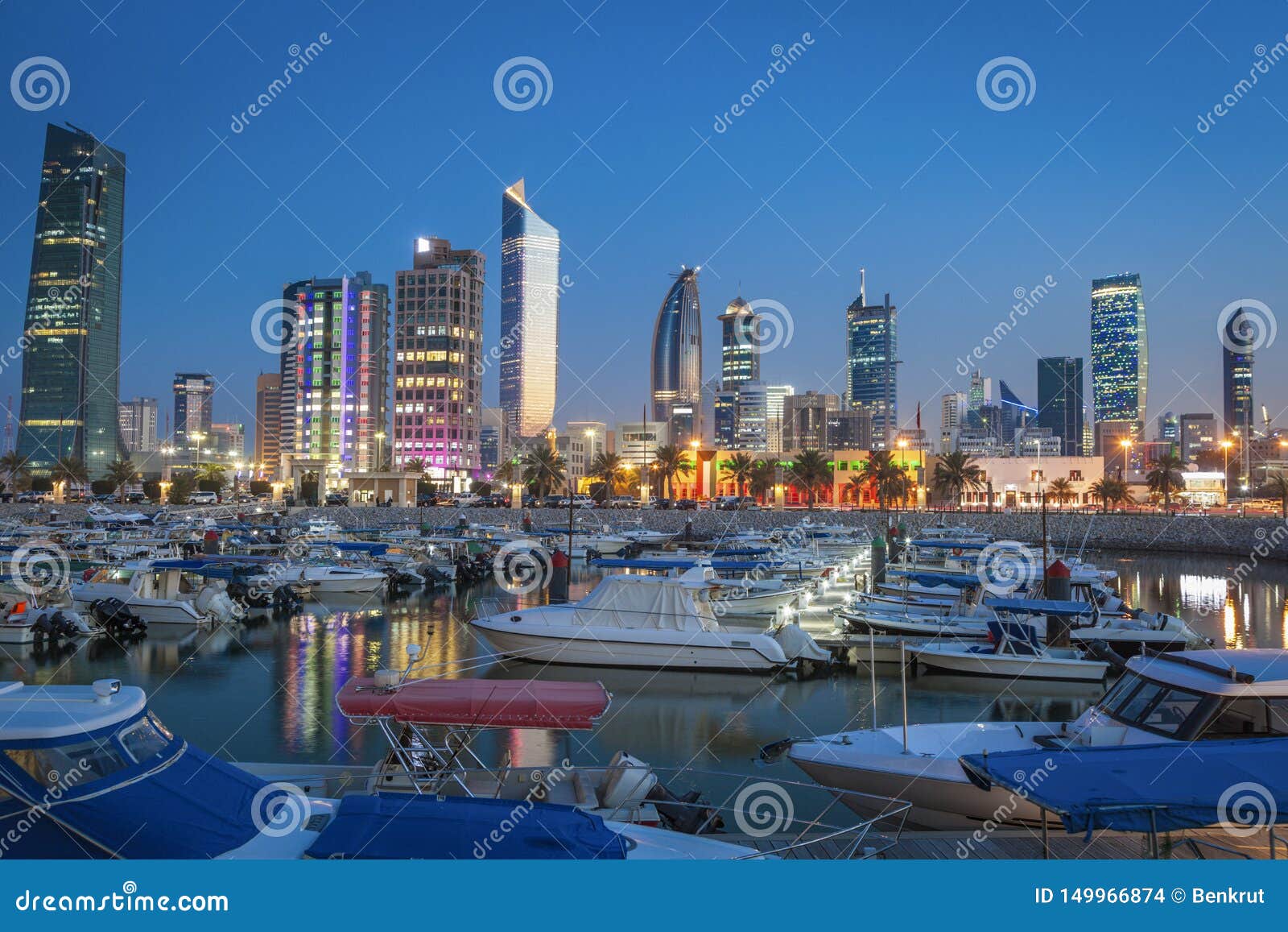 Skyline of Kuwait City at Evening Stock Photo Image of port, capital