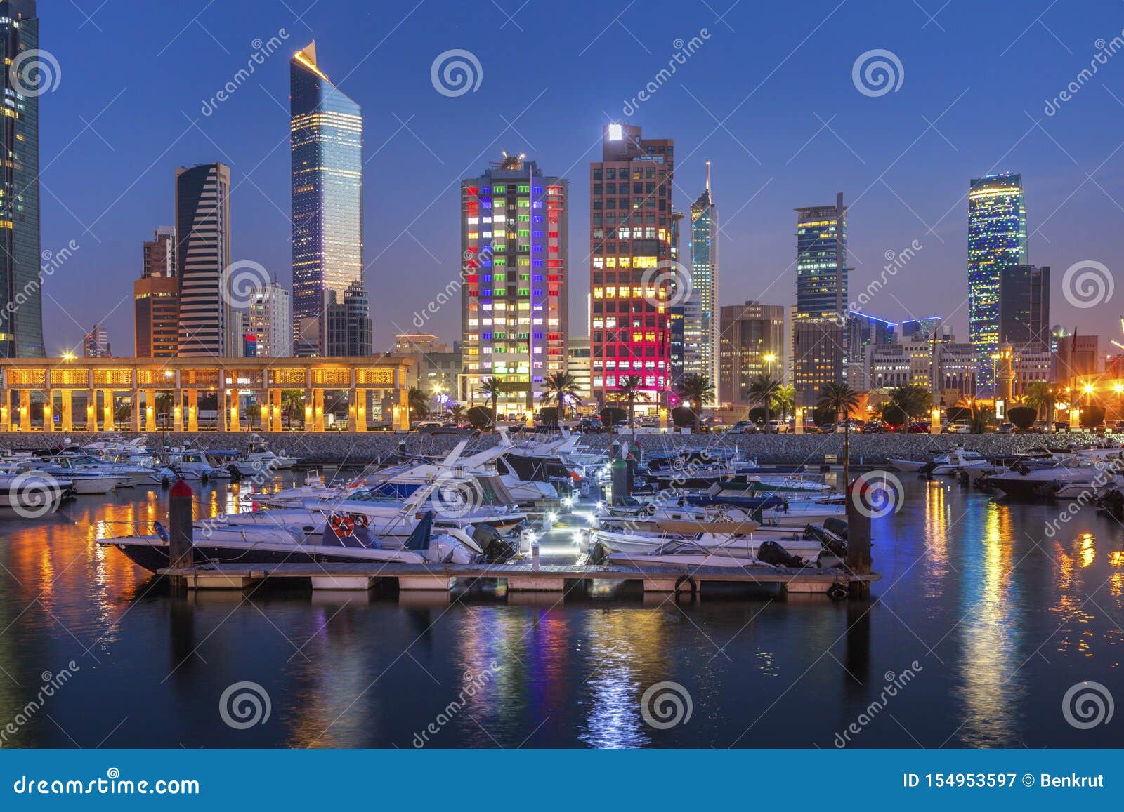 Skyline of Kuwait City at Evening Stock Image Image of architecture