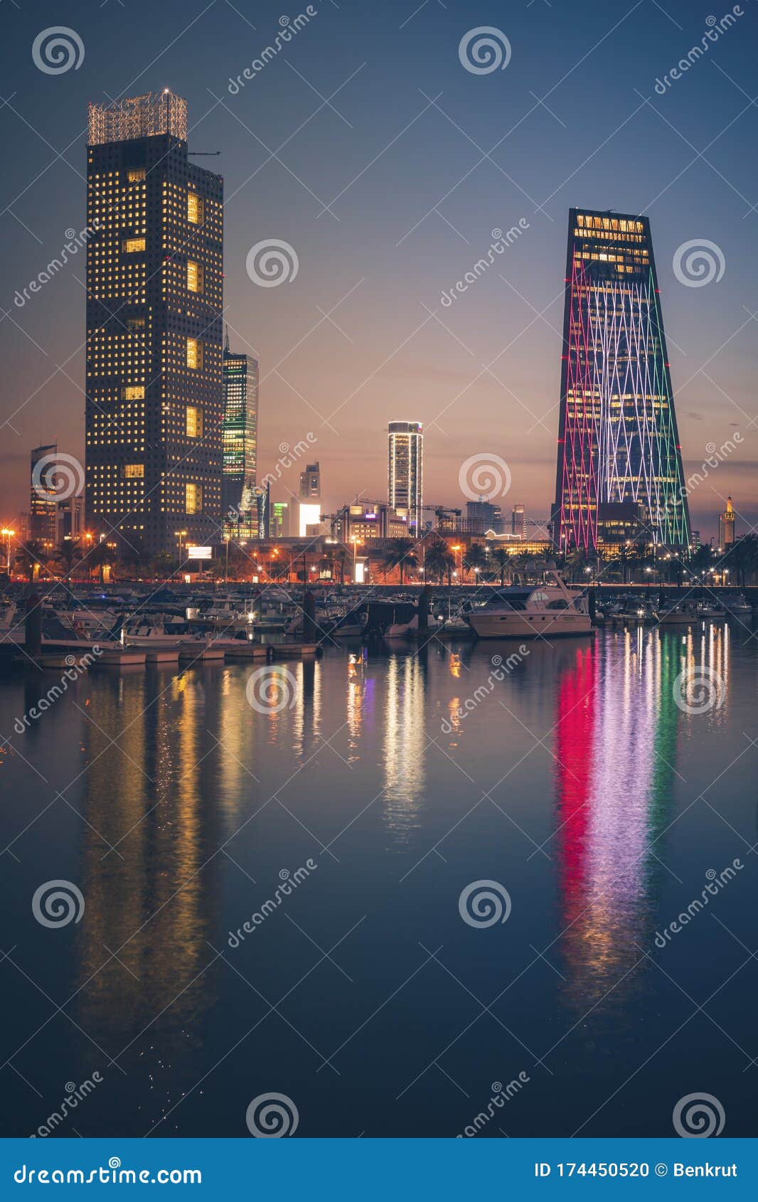 Skyline of Kuwait City at Evening Stock Photo Image of landscape
