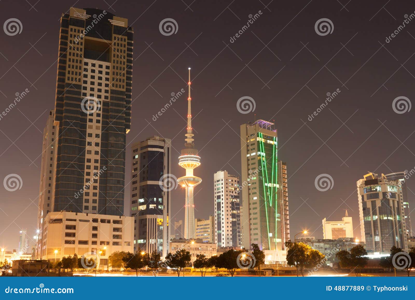Skyline of Kuwait City at Night Stock Image Image of arabia