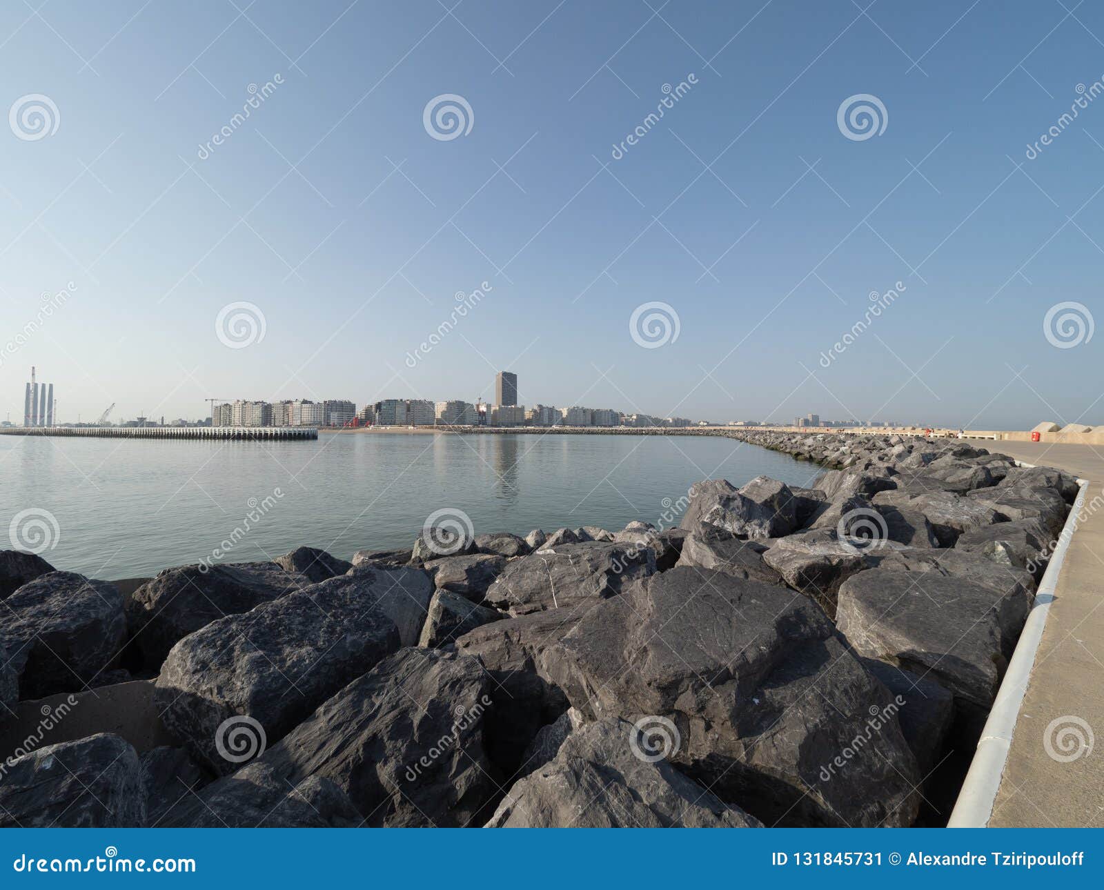 the skyline of ostend, seen from the western strekdam