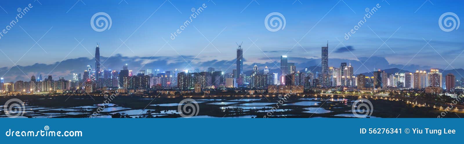 skyline of shenzhen city, china at twilight. viewed from hong ko