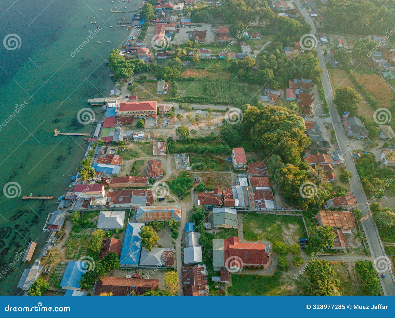 skyline view of toba lake side at pangururan in samosir island, sumatra utara, indonesia