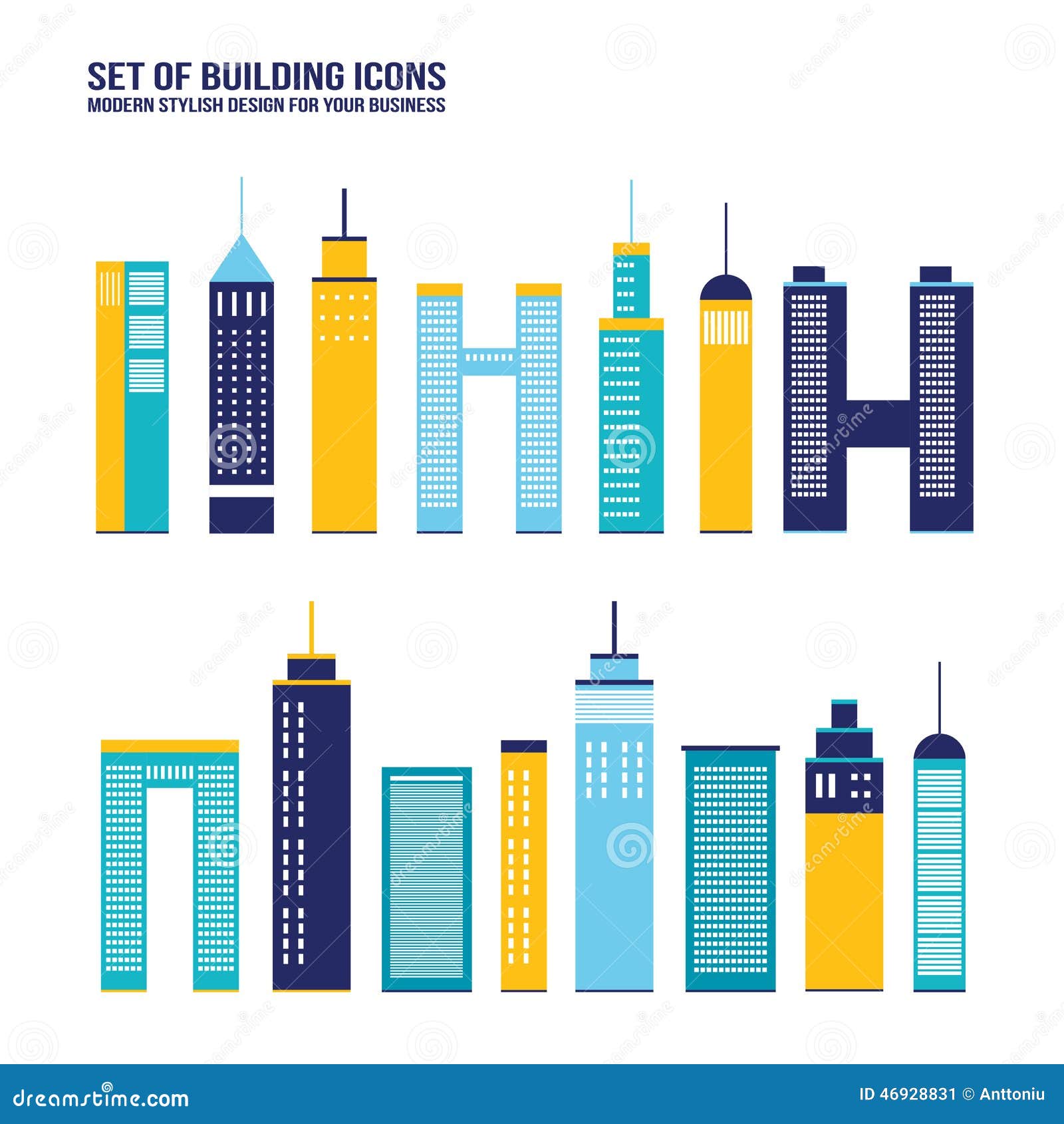 skyscraper building icon set