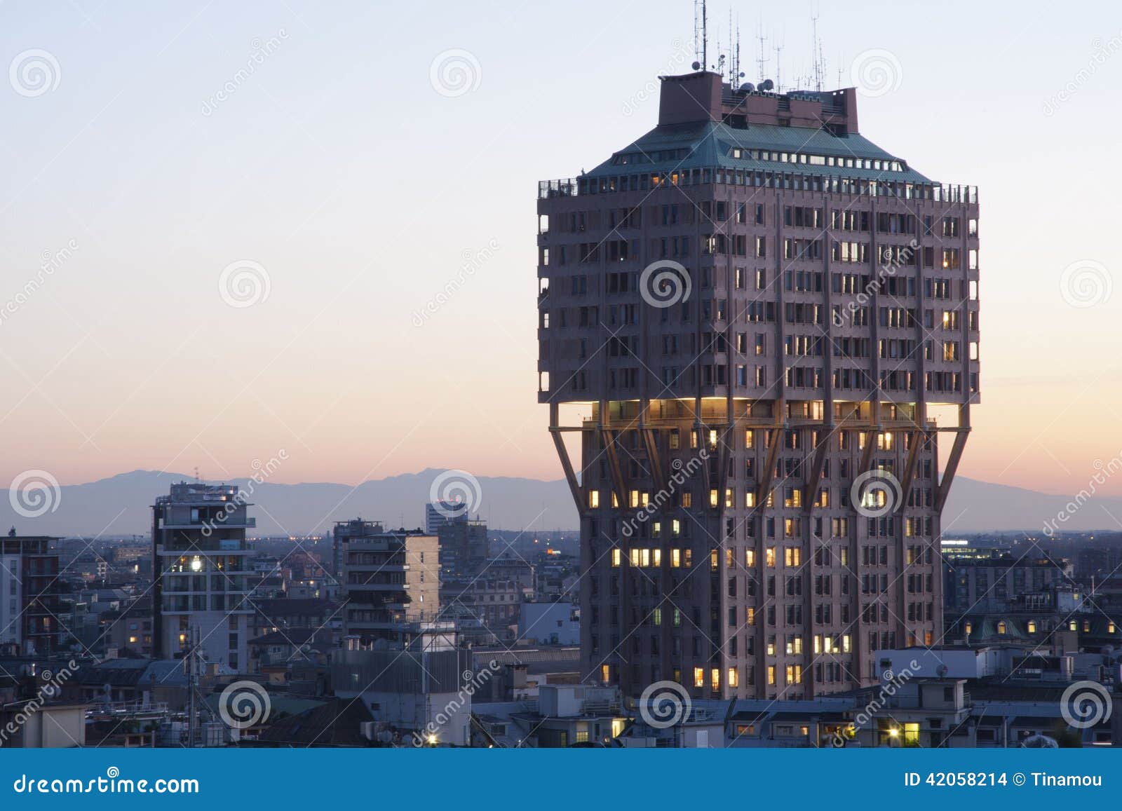 skyscraper velasca at sunset in milan