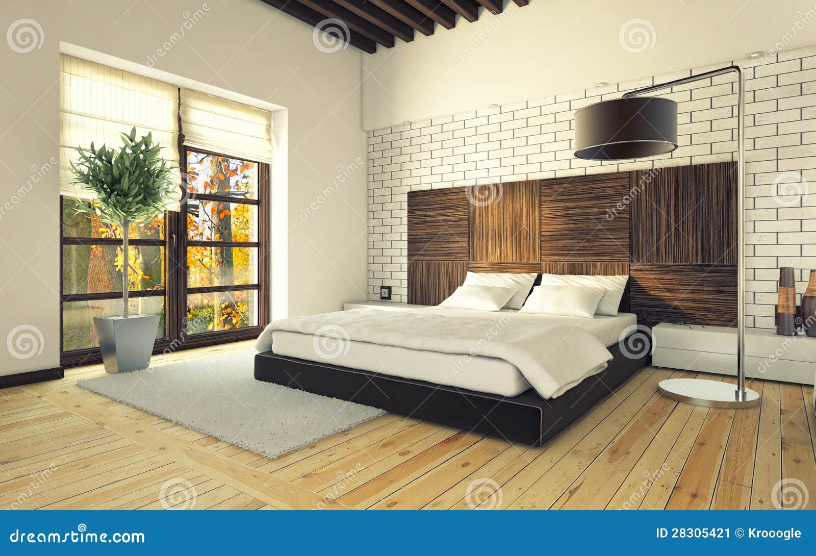 Slaapkamer met bakstenen muur stock afbeelding afbeelding: 28305421