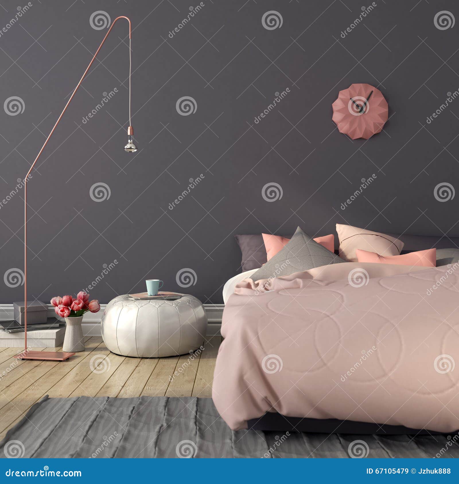 Slaapkamer in roze en grijze kleur stock foto afbeelding: 67105479