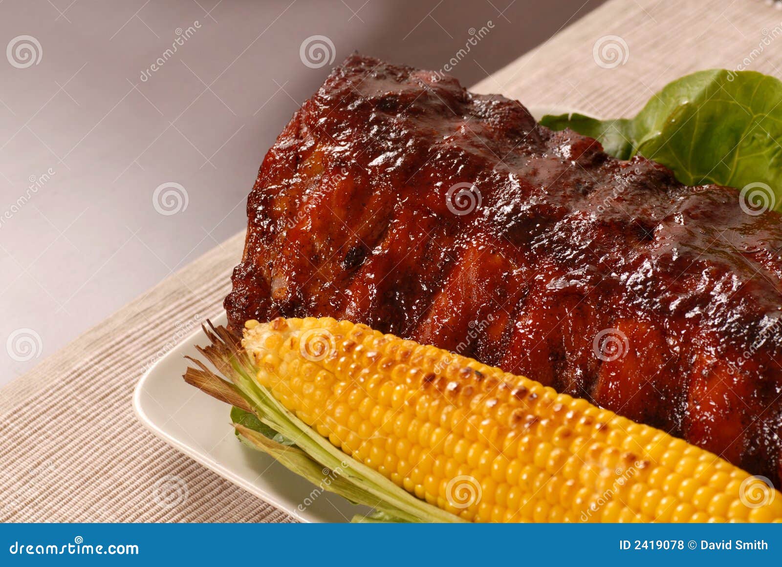 Slab of Barbeque Ribs and Corn Stock Photo Image of lunch, lettuce