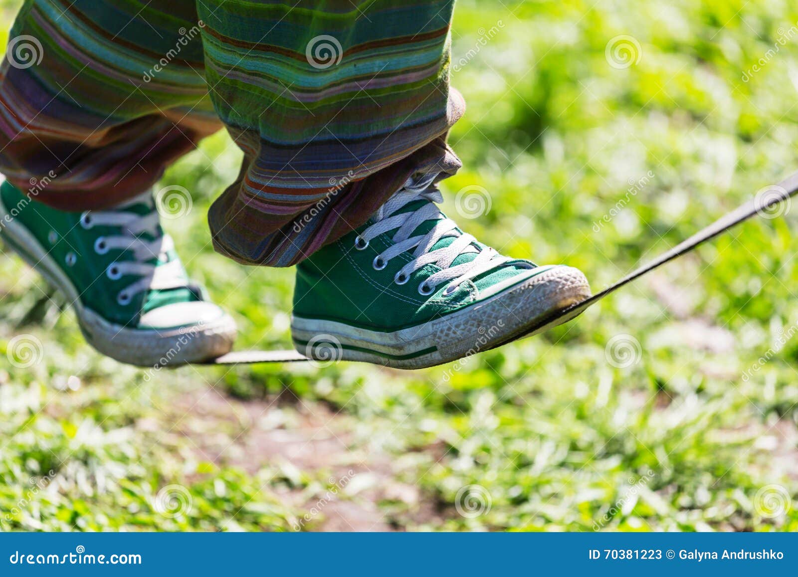 Slackline stock image. Image of barefooted, performance 70381223