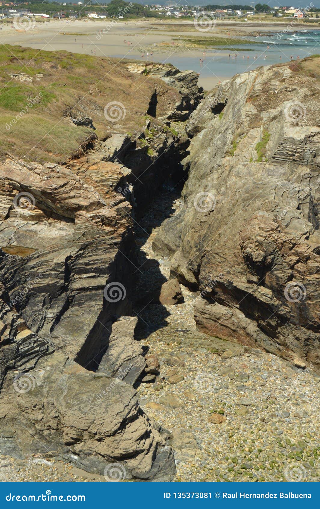 slate rock cracks on the beach of the cathedrals in ribadeo. august 1, 2015. geology, landscapes, travel, vacation, nature. beach