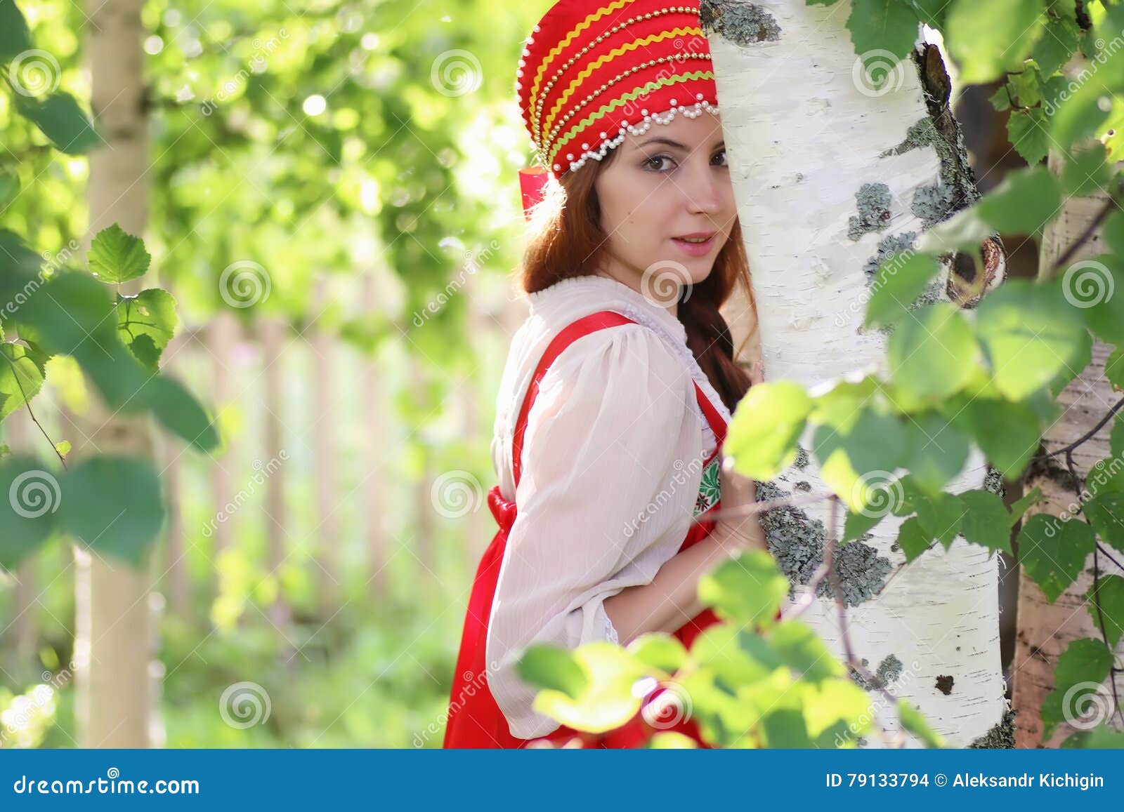Slav in Traditional Dress Hiding Behind Trees Stock Photo - Image of ...