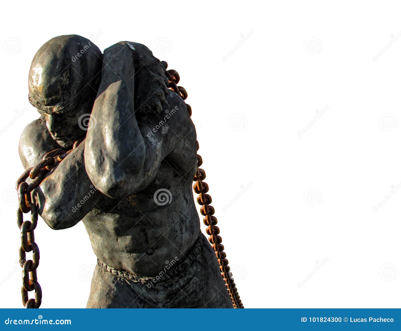 slave carrying a chain,  on white background