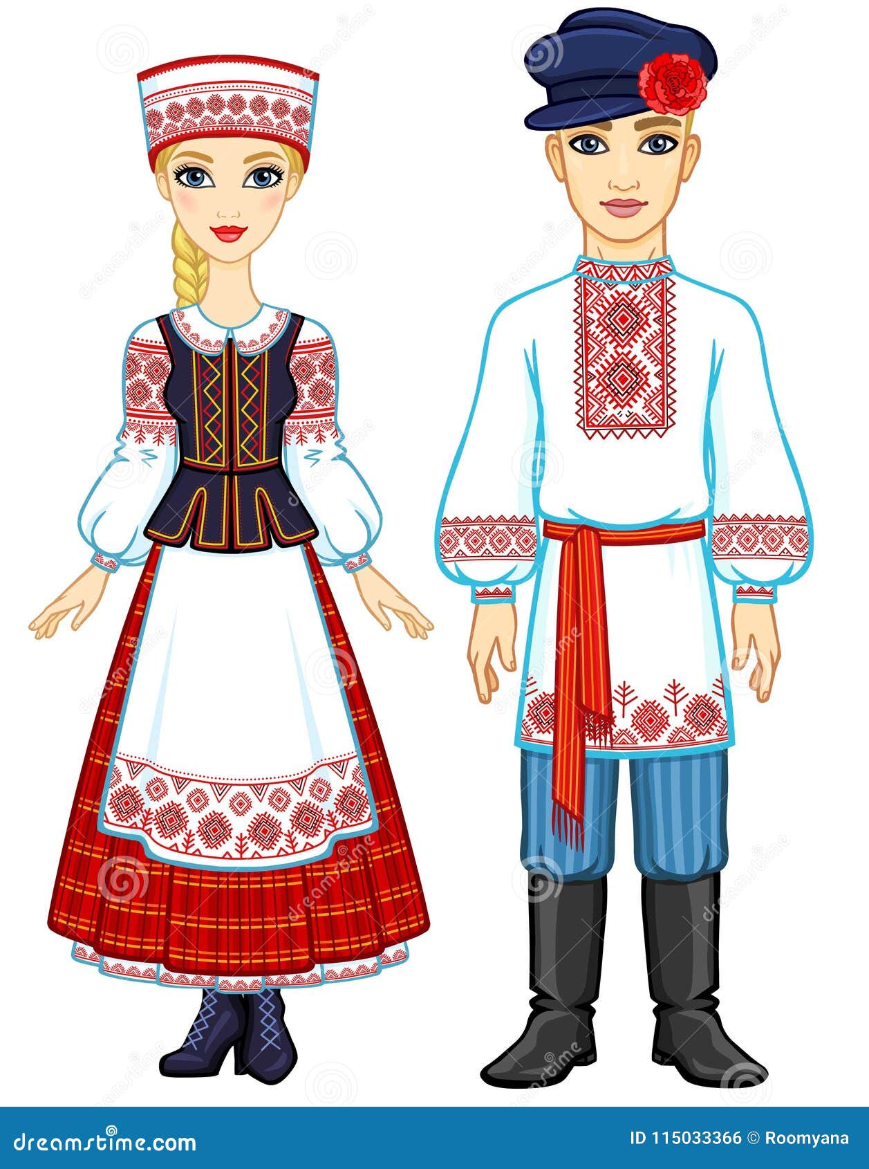 slavic beauty. animation portrait of the belarusian family in national clothes.