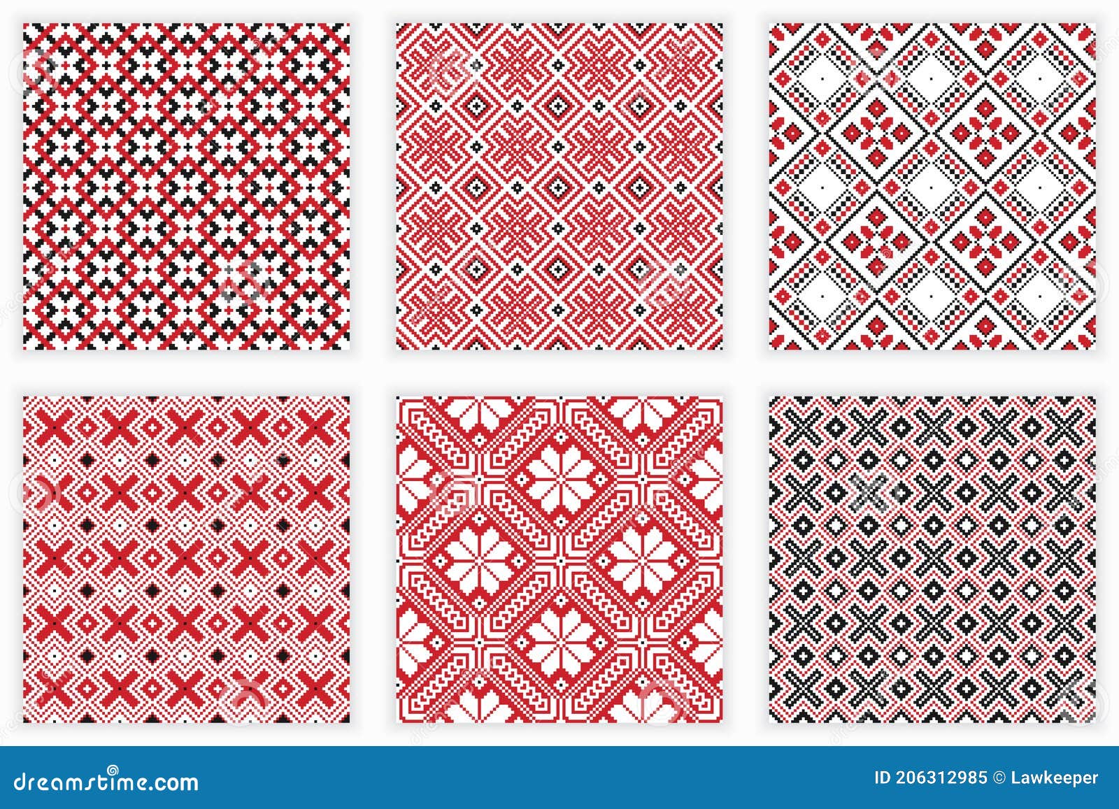 slavic folk embroidery seamless patterns set