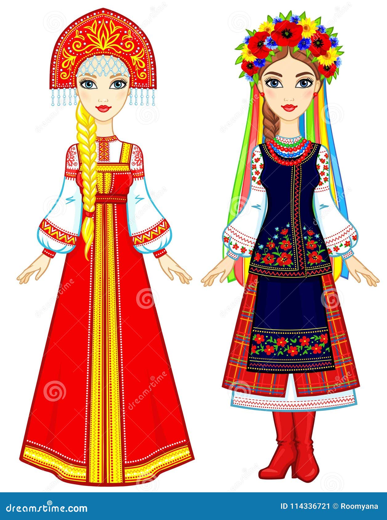 Slavic People. Animation Portrait of the Russian and Ukrainian Woman in ...