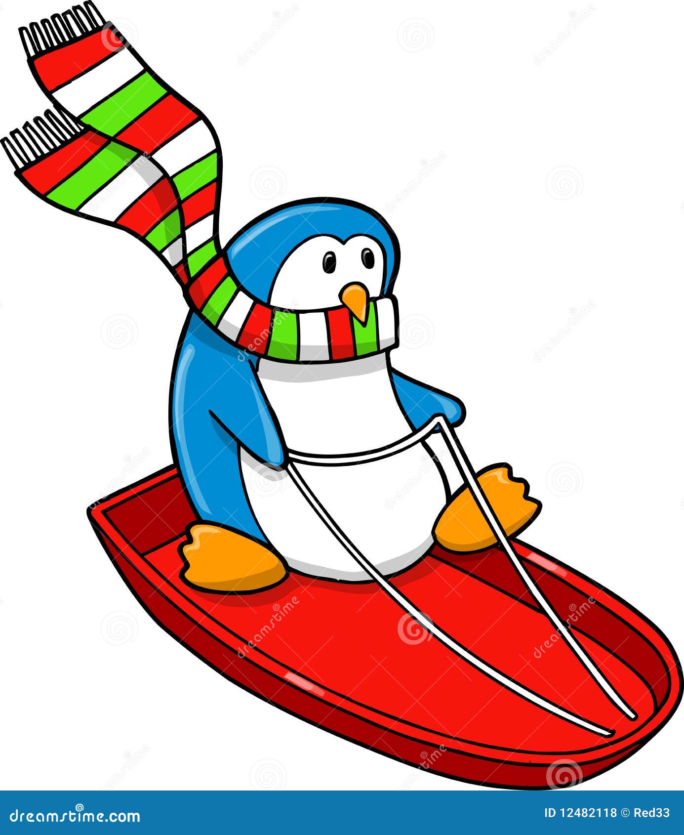 Sledding Holiday Penguin stock vector. Illustration of cartoon - 12482118