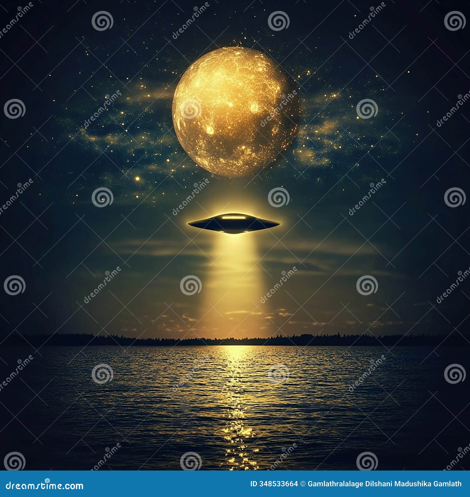 sleek alien spaceship landing on a moon-covered surface