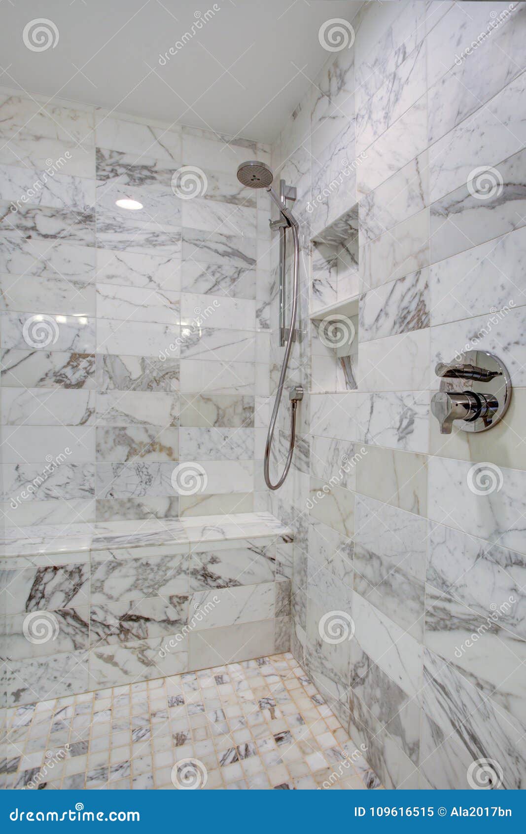 Sleek Bathroom With Large Walk In Shower Stock Image Image
