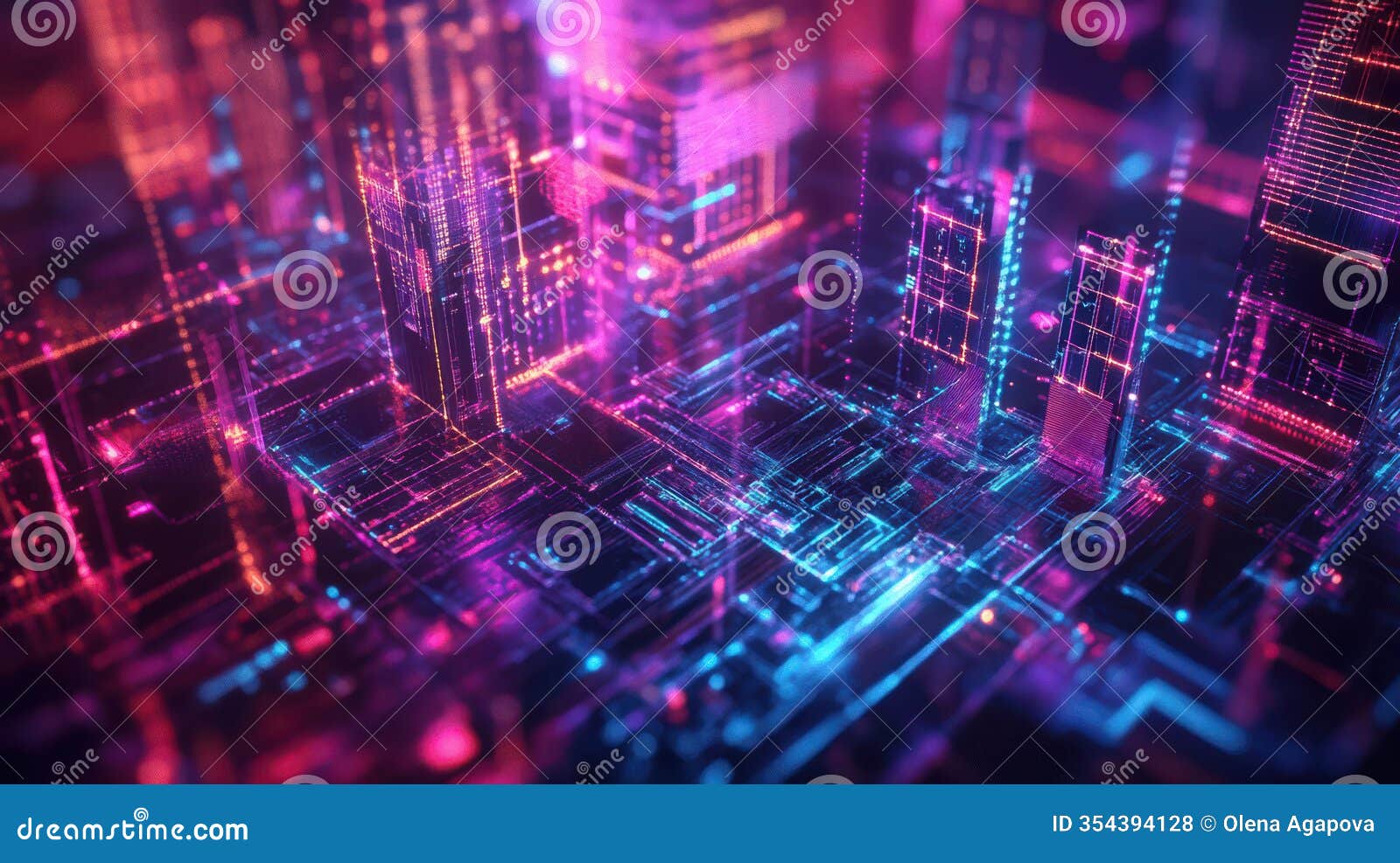 a sleek 3d abstract techno  with a mystical database, glowing neon light, and dynamic geometrical s