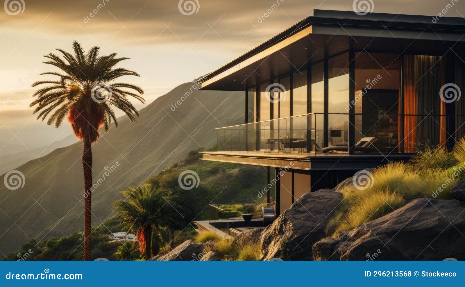 modern house on mountain with palm trees - ray collins style