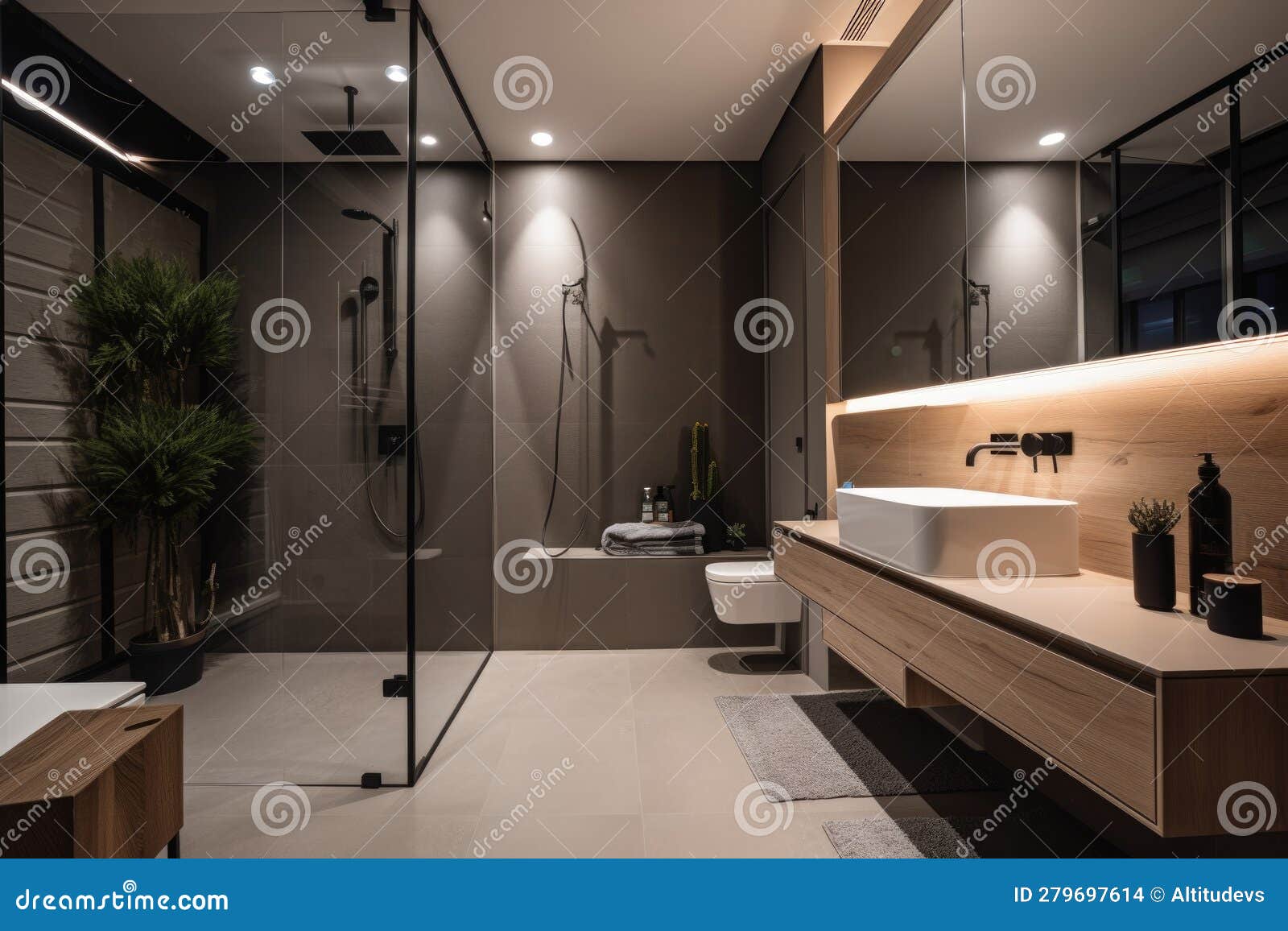 A Sleek and Minimalistic Bathroom, with Ambient Lighting and a Modern