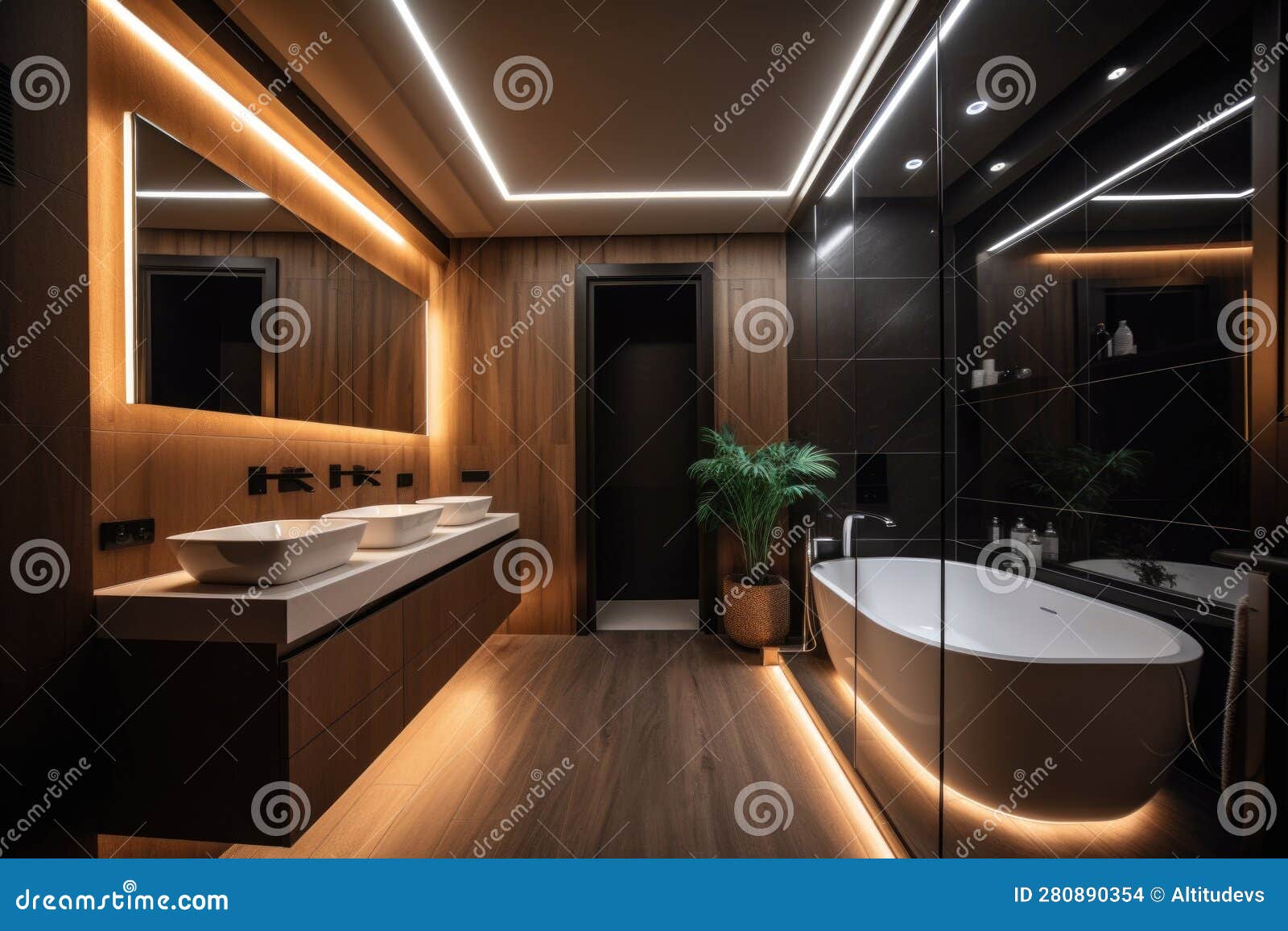 A Sleek and Modern Bathroom, with Led Lighting that Highlights the