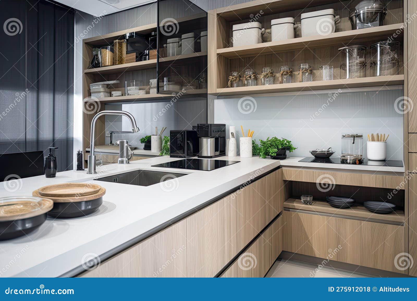 A Sleek and Modern Kitchen, with Well-organized Food Storage Containers ...