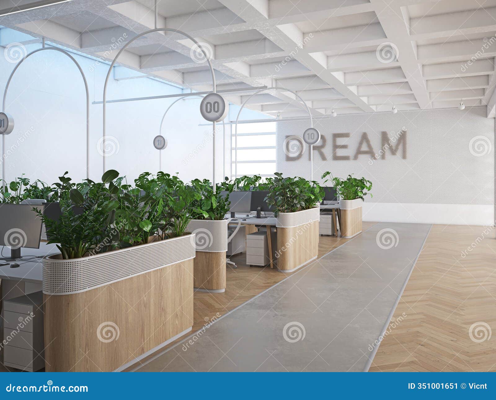 sleek, modern office space with natural light and greenery.