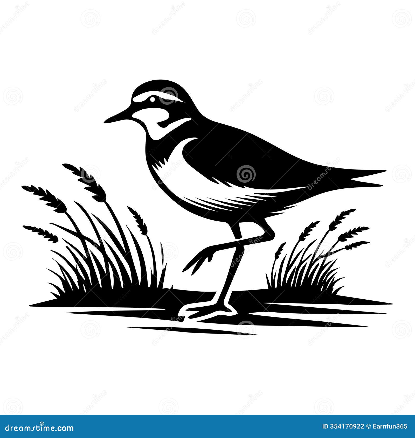 a sleek  silhouette image of a plover