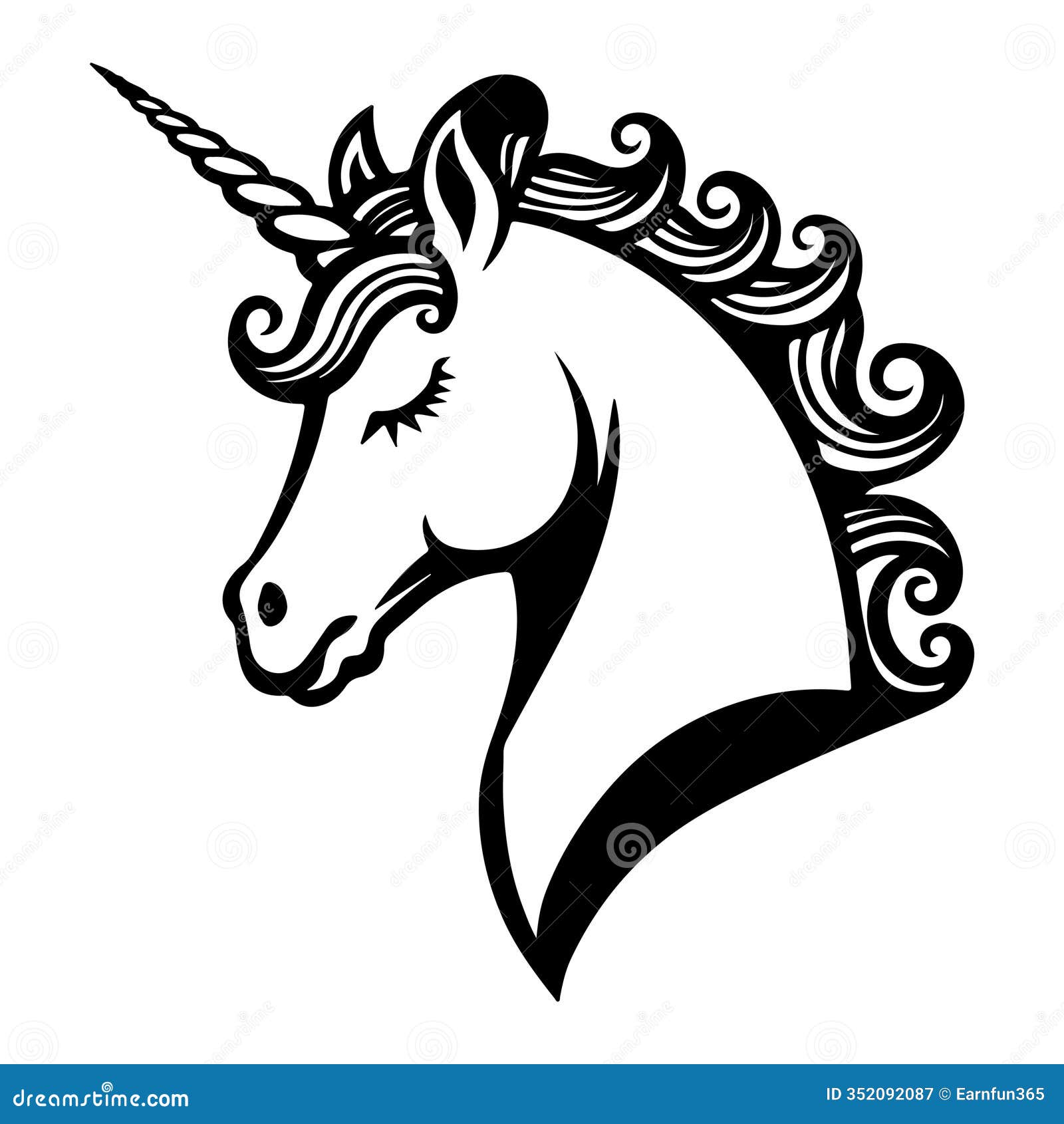 a sleek  silhouette of a unicorn head, featuring clean lines and elegant details