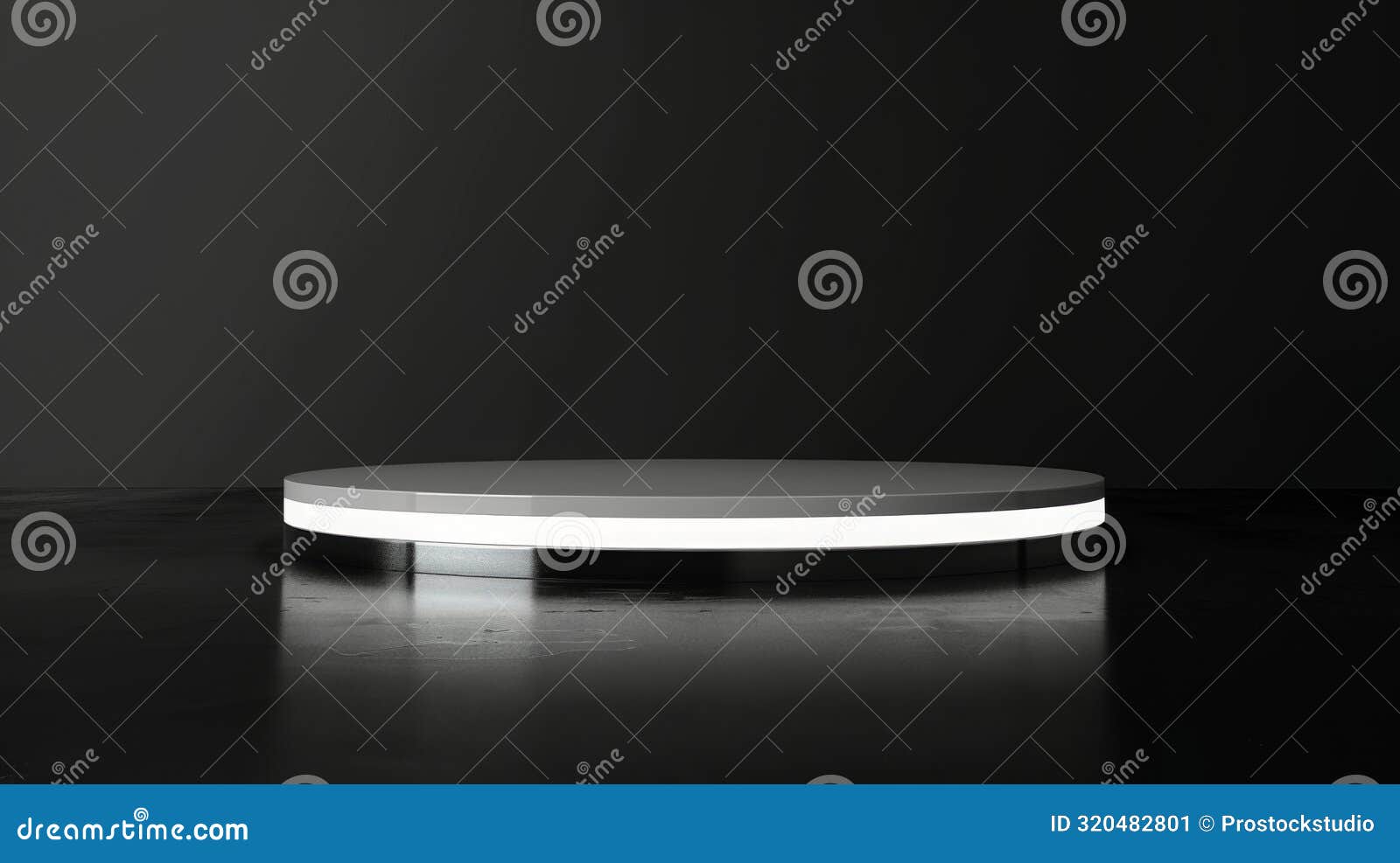 minimalist circular podium in a dark studio with soft lighting at night