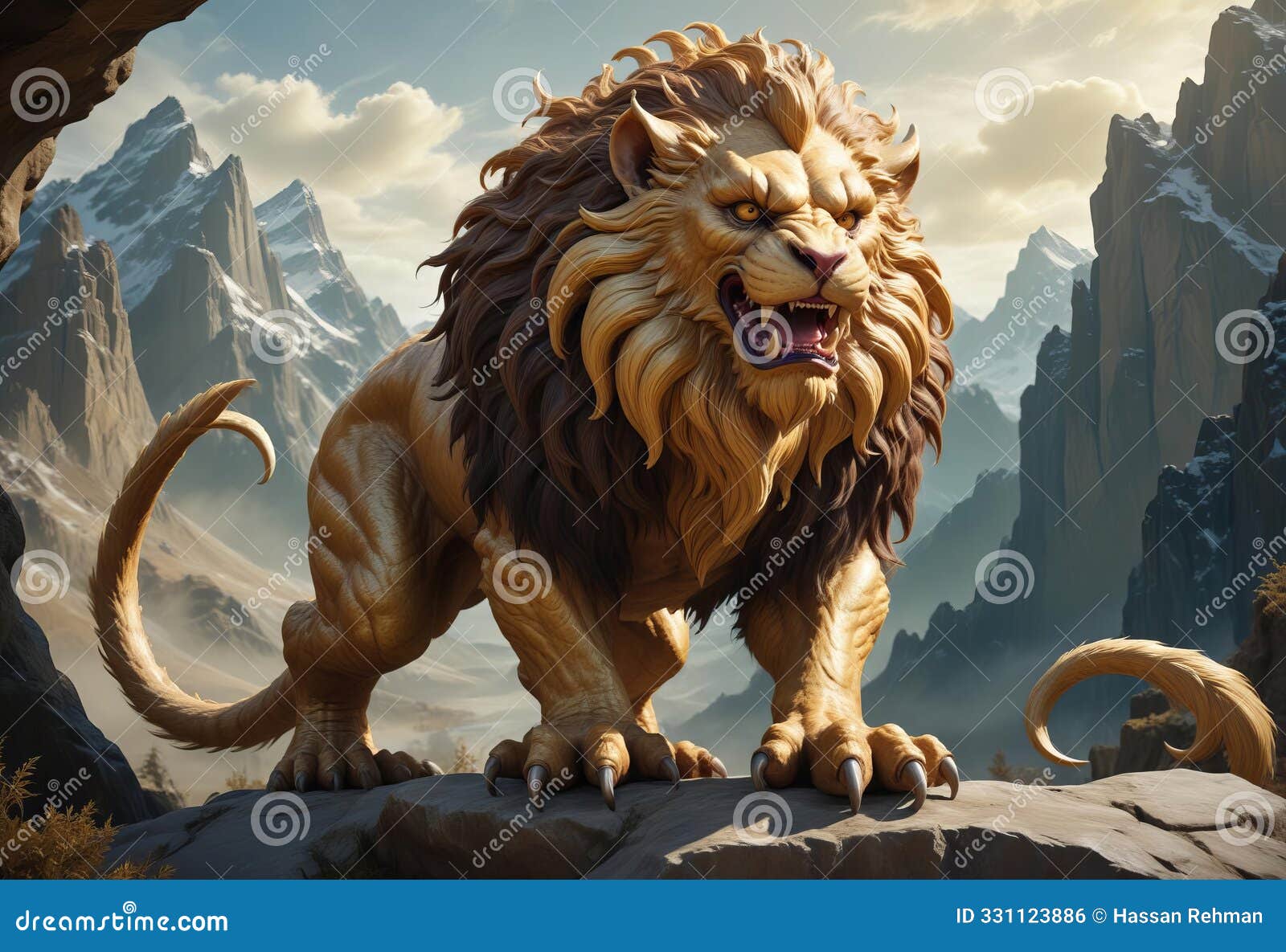 a sleekly sculpted manticore stands proudly