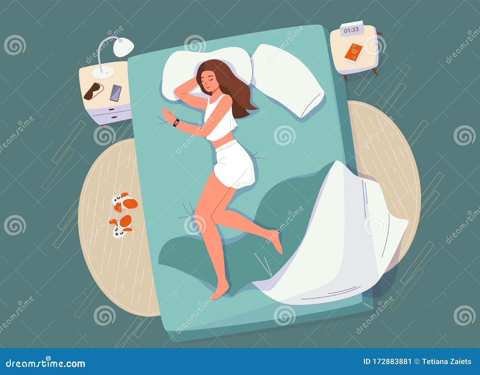 Sleep Control Concept Vector Background Young Woman Sleeping At Home