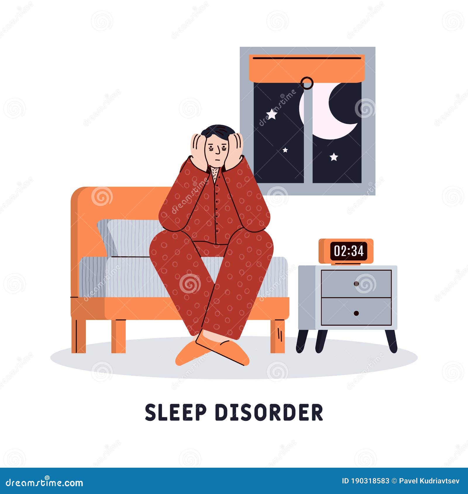 Sleep Disorder Concept With Insomniac Man Cartoon Vector Illustration