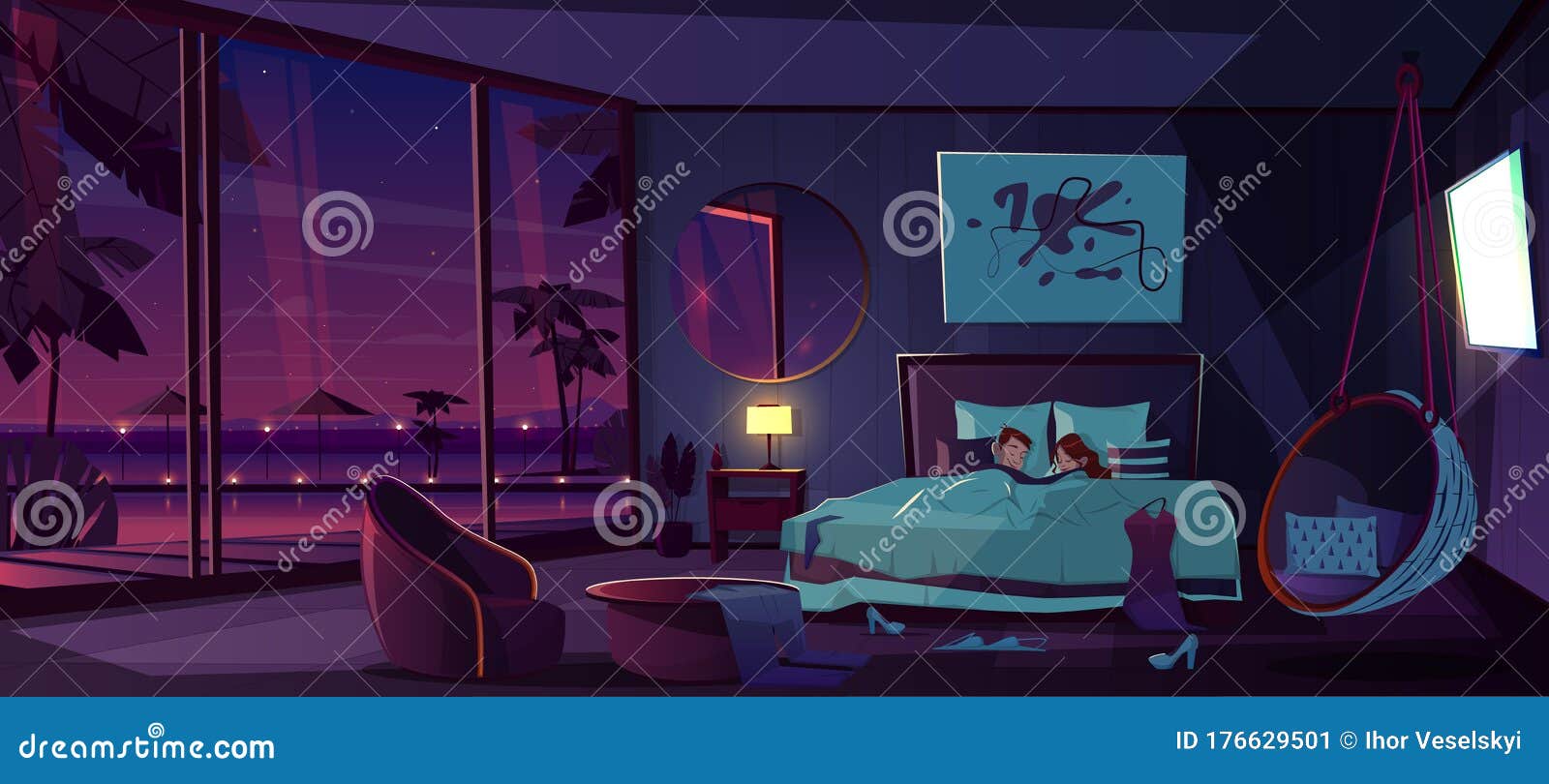 Sleep In Luxury Resort Hotel Room Cartoon Stock Vector - Illustration