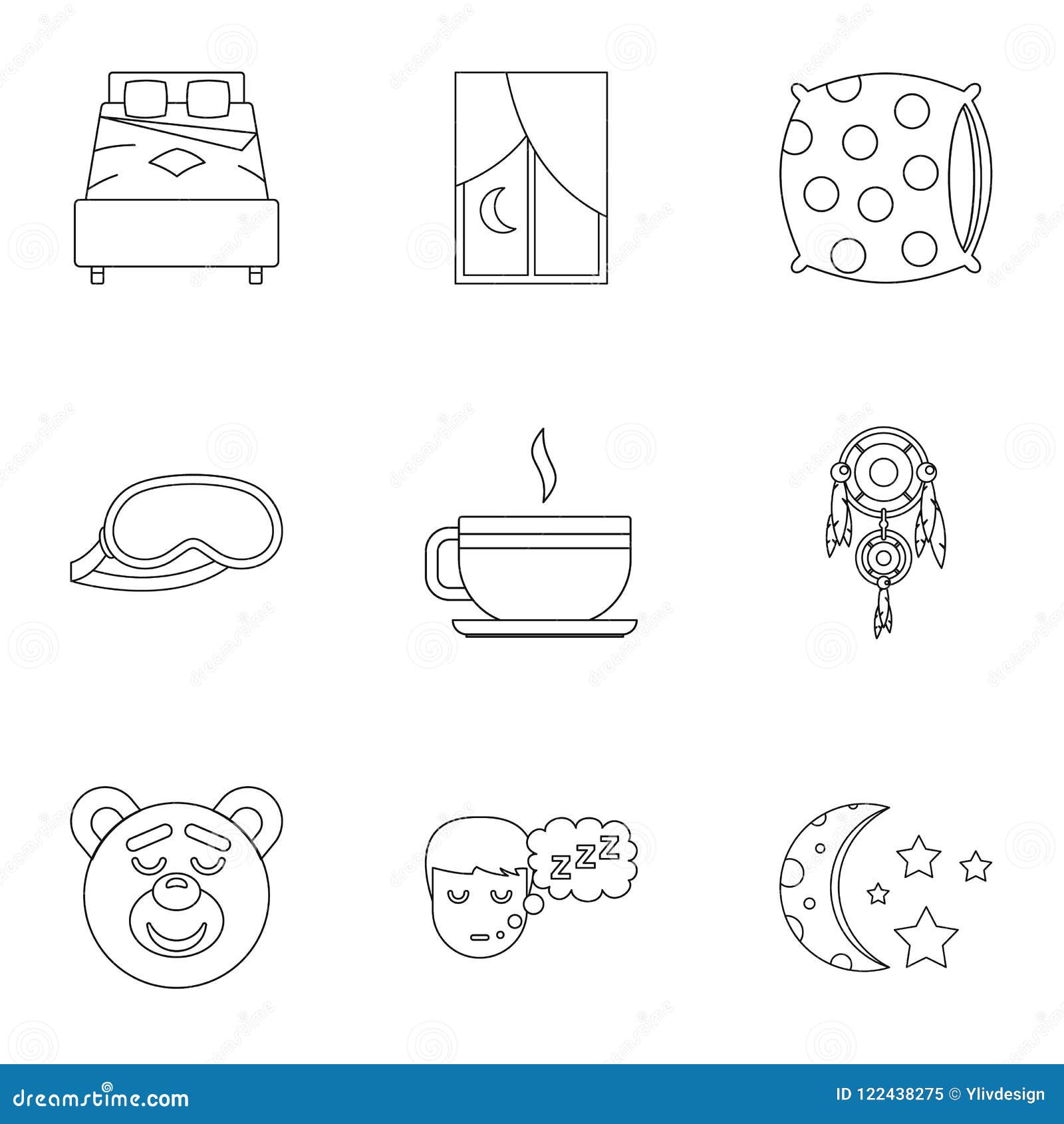Sleep Symbols Icon Set, Outline Style Stock Vector Illustration of