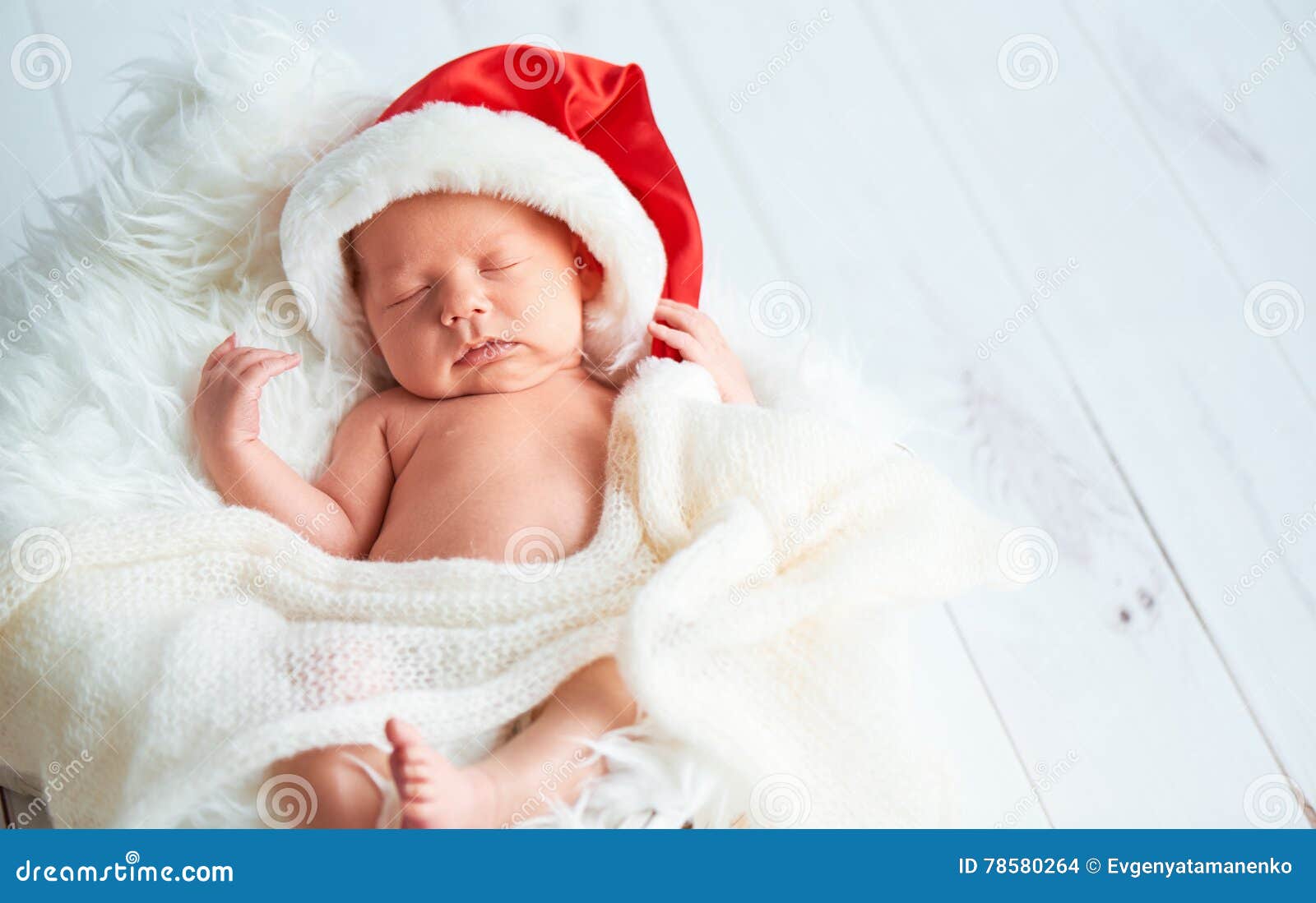 Sleeper Newborn Baby in Christmas Santa Cap Stock Photo Image of