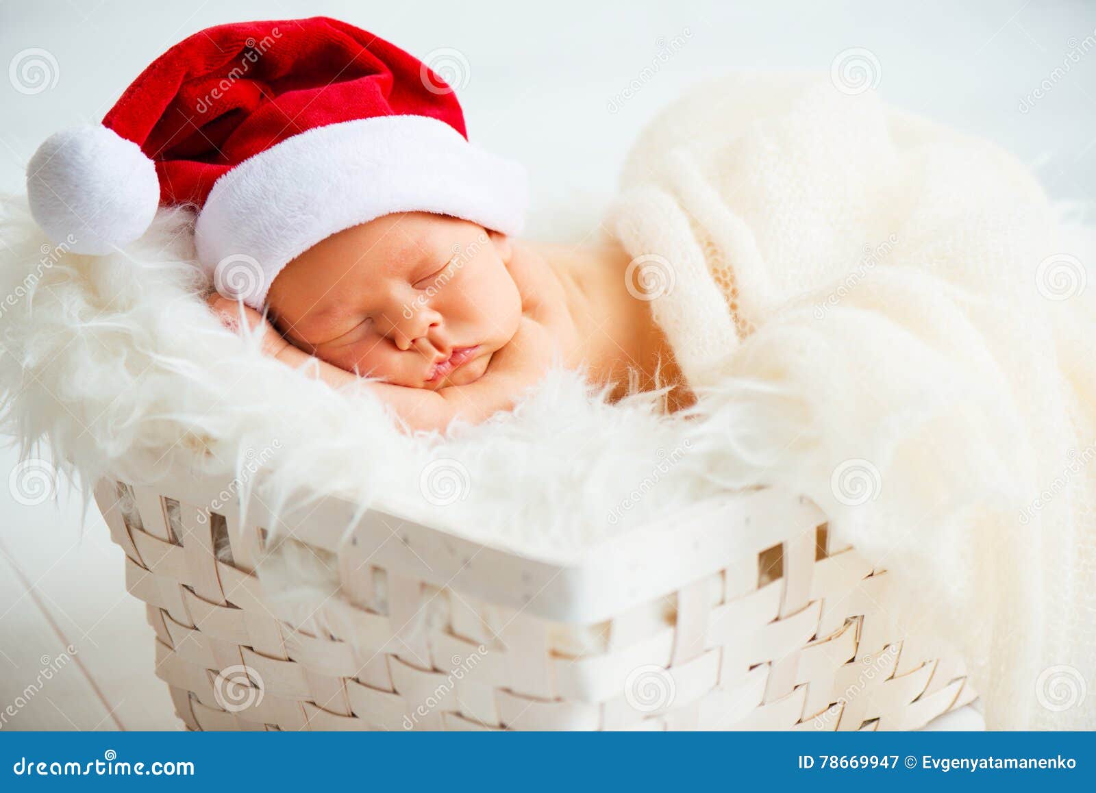 Sleeper Newborn Baby in Christmas Santa Cap Stock Image Image of